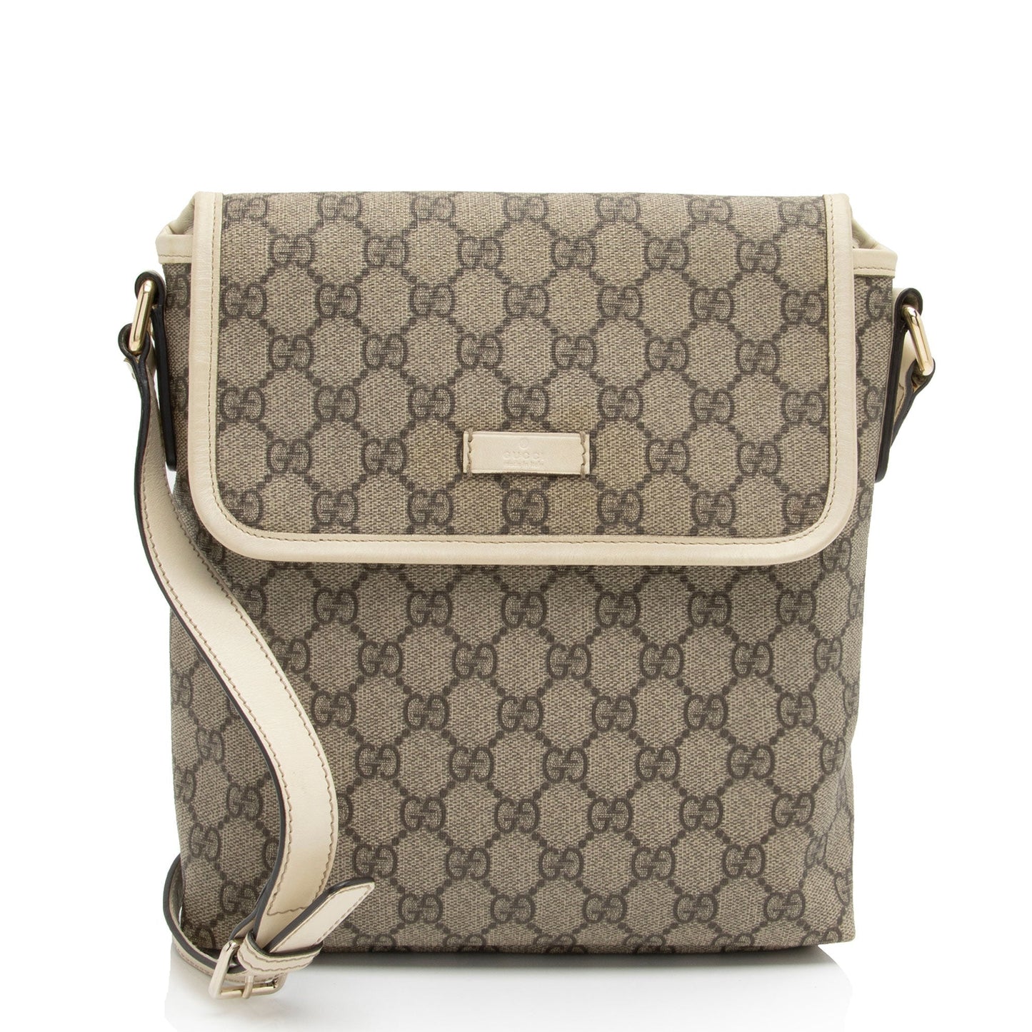 Gucci GG Supreme Flap Messenger SHF-XsPMVv Leather Canvas White Beige Travel Bag