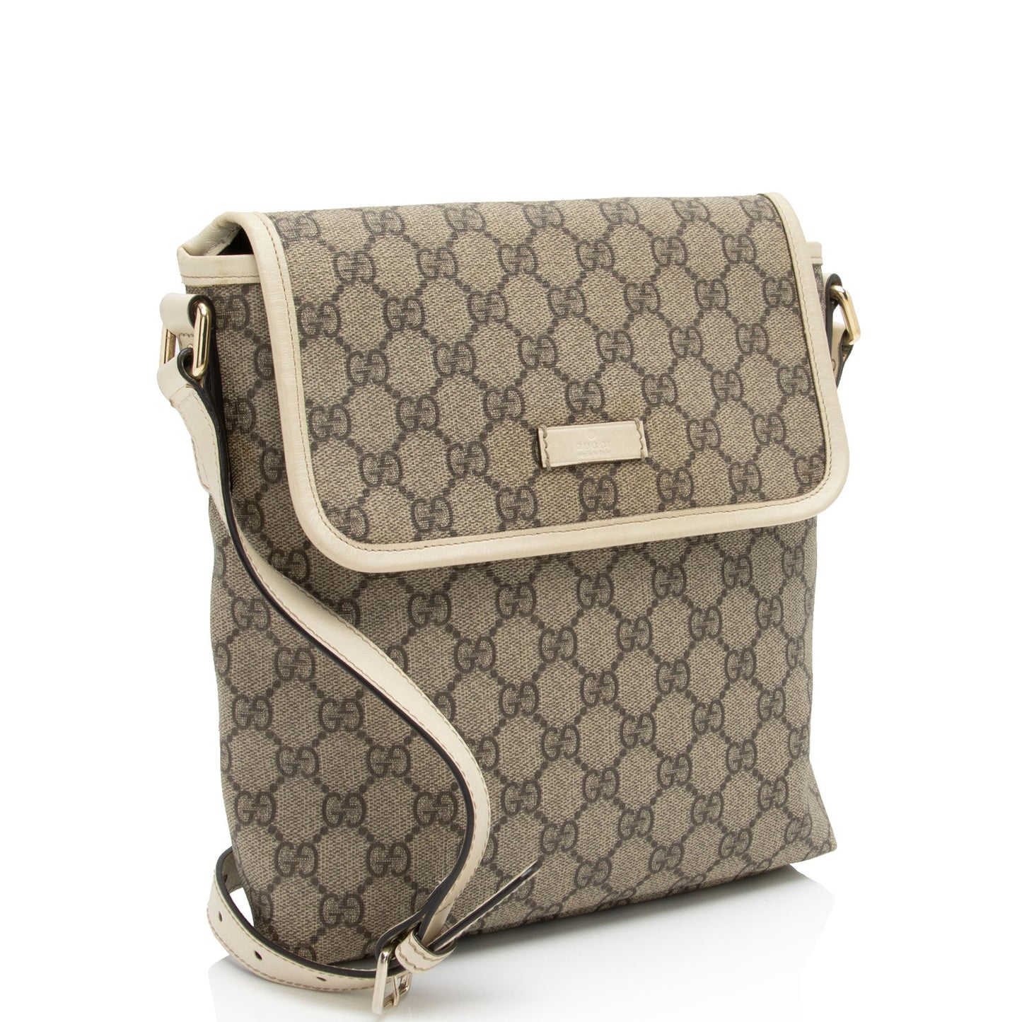 Gucci GG Supreme Flap Messenger SHF-XsPMVv Leather Canvas White Beige Travel Bag