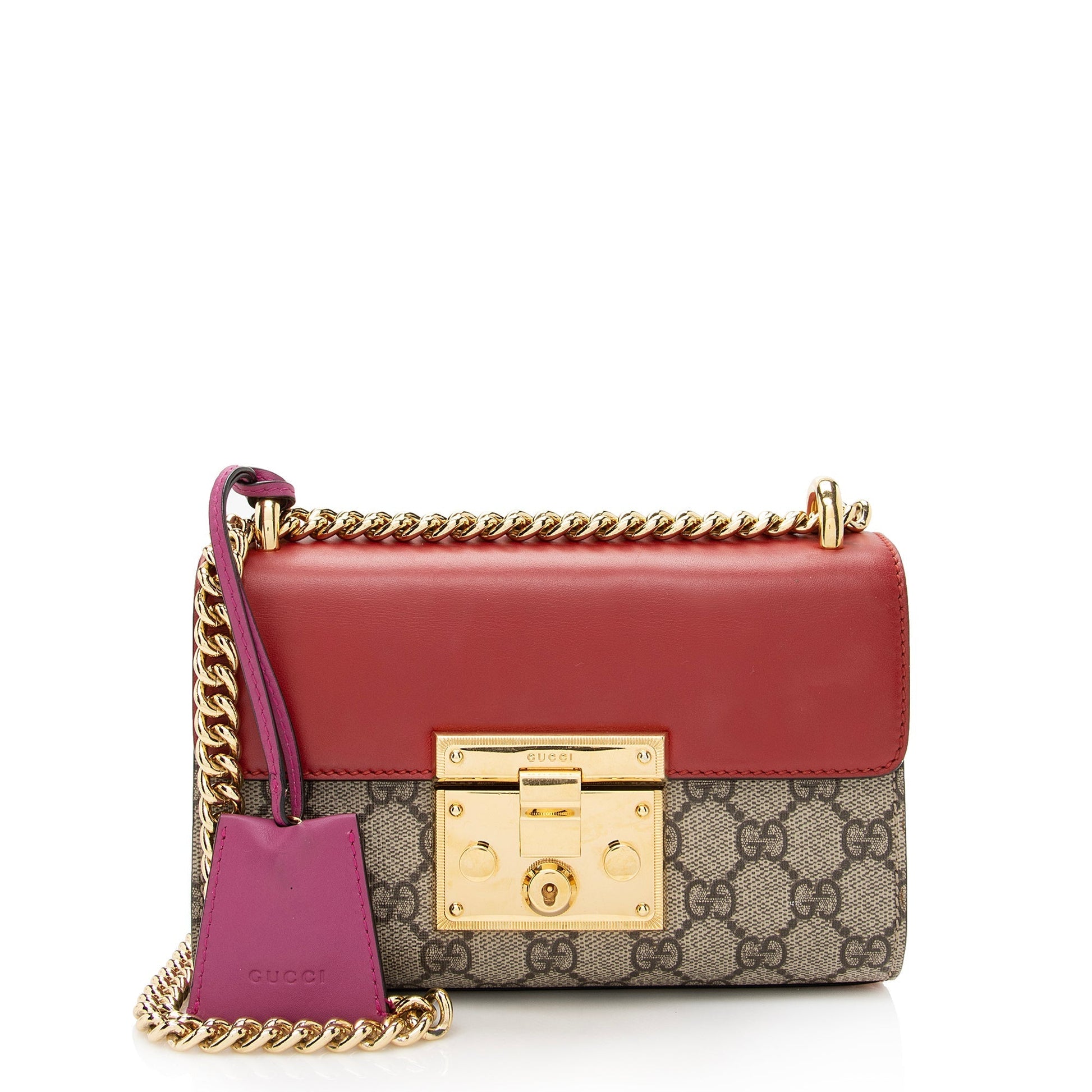 Gucci GG Supreme Padlock SHF Leather Canvas Beige Red Crossbody Bag