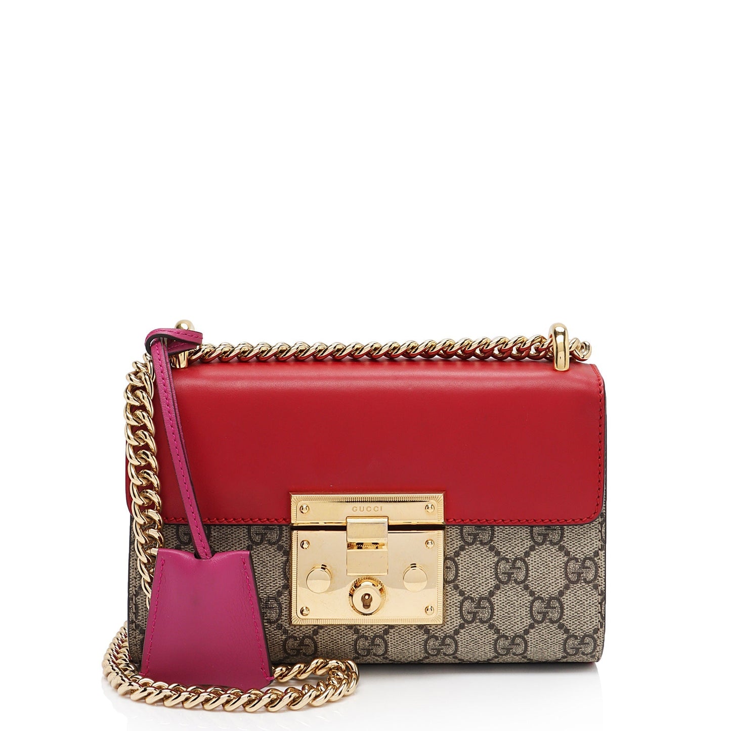 Gucci GG Supreme Padlock SHF-121XFL Leather Canvas Beige Red Crossbody Bag