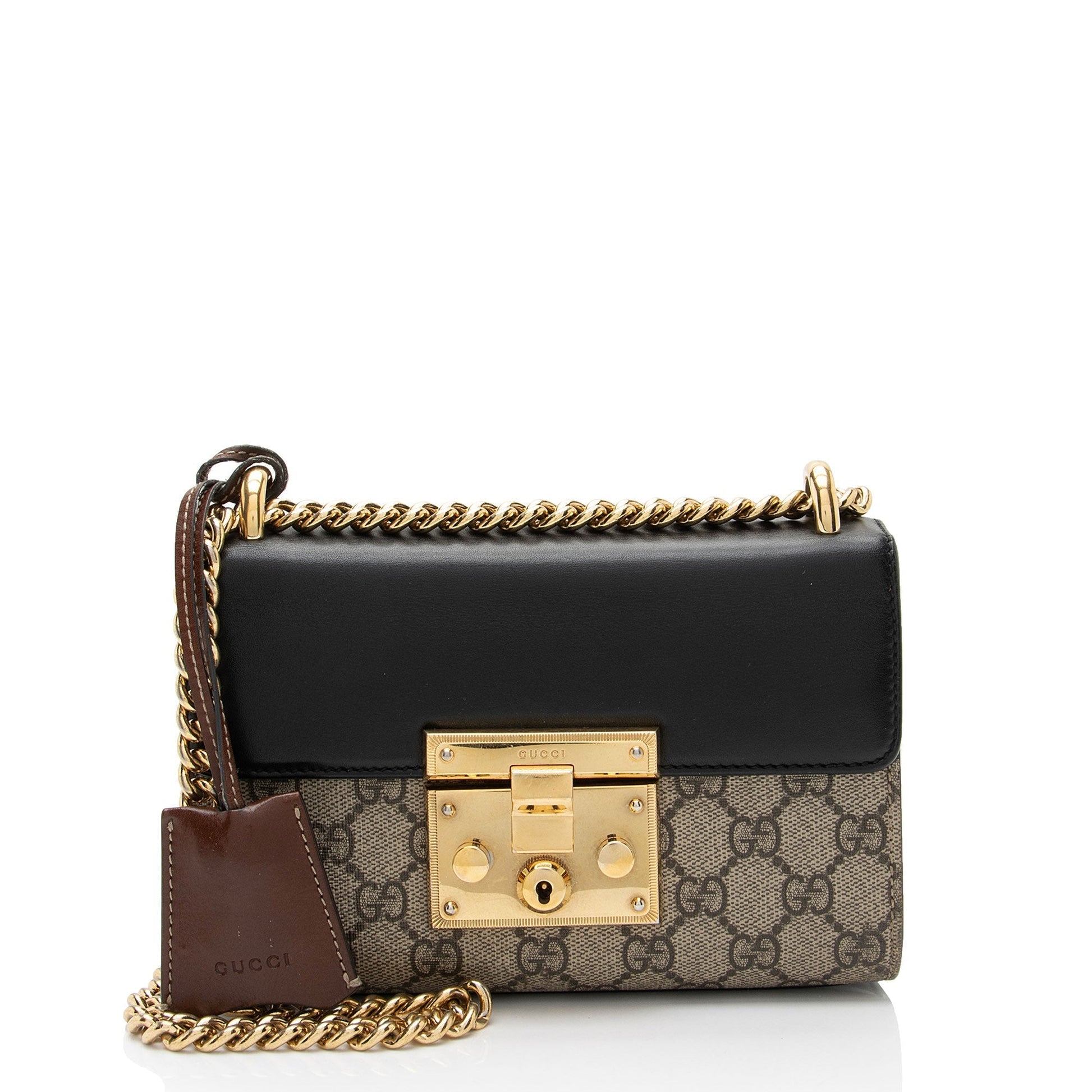 Gucci GG Supreme Padlock Leather Canvas Black Brown Shoulder Bag