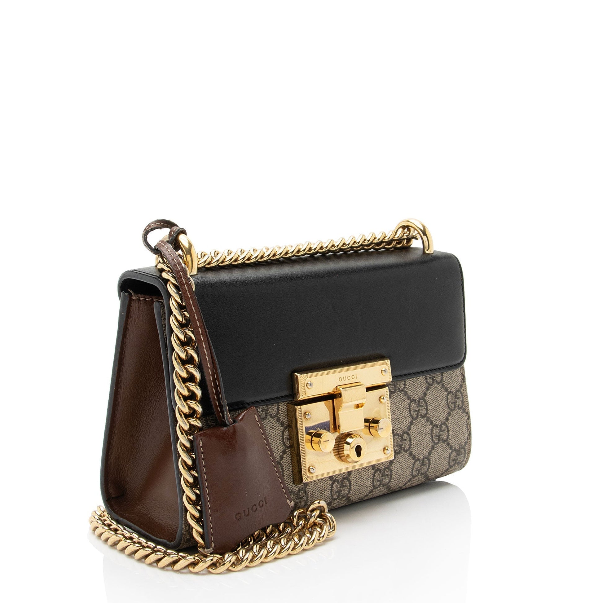 Gucci GG Supreme Padlock Leather Canvas Black Brown Shoulder Bag
