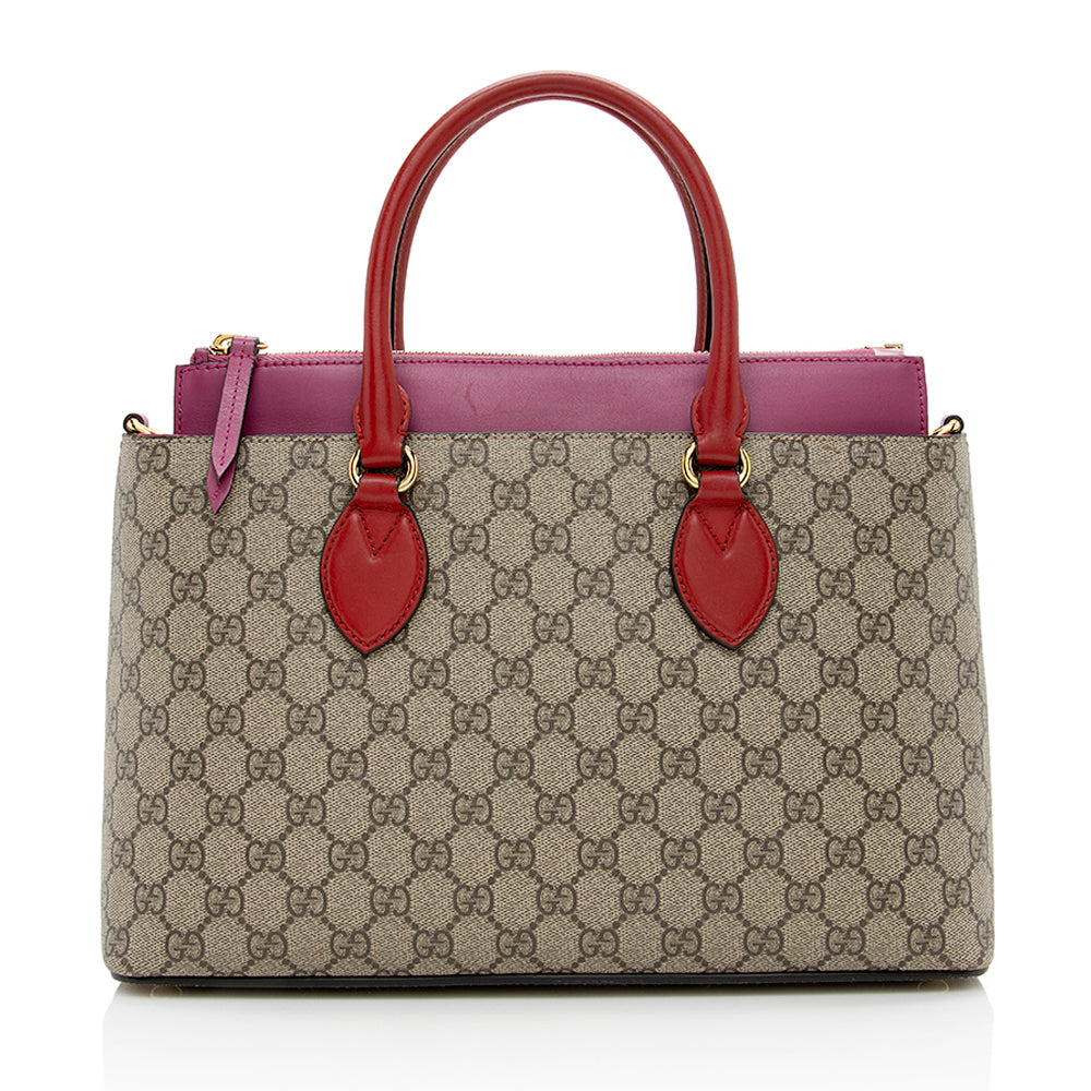 Gucci GG Supreme Leather Canvas Beige Red Tote Bag