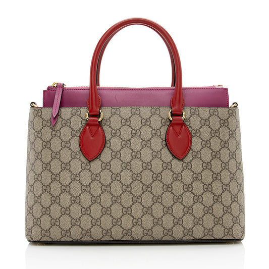 Gucci GG Supreme Leather Canvas Beige Red Tote Bag