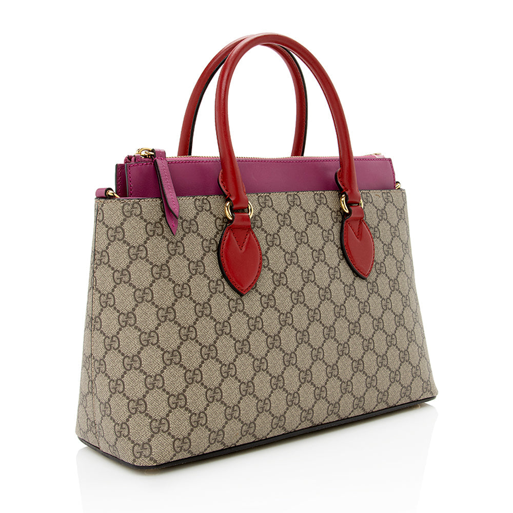 Gucci GG Supreme Leather Canvas Beige Red Tote Bag