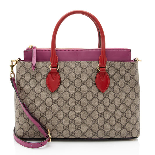 Gucci GG Supreme SHF-drDGfG Leather Canvas Beige Red Tote Bag