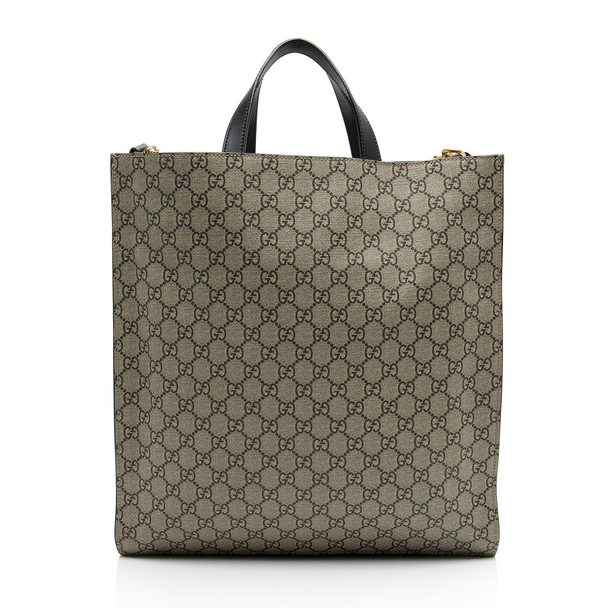 Gucci GG Supreme Soft Angry Cat Leather Canvas Black Beige Tote Bag