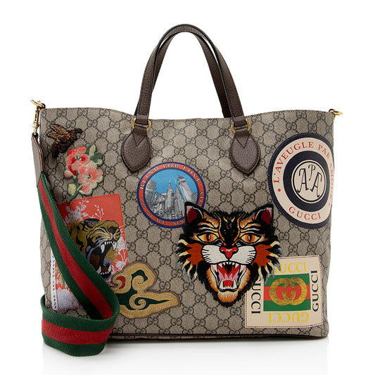 Gucci GG Supreme Soft Courrier - Leather Canvas Nylon Beige Tote Bag