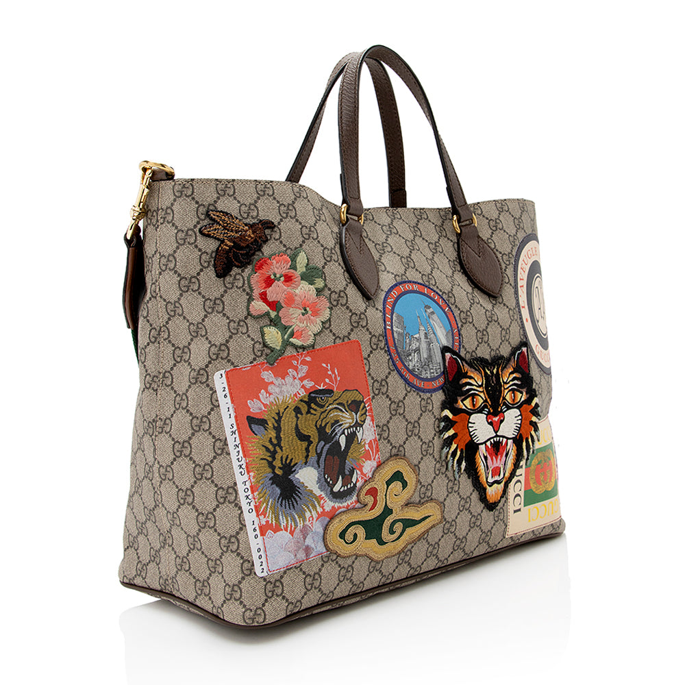 Gucci GG Supreme Soft Courrier - Leather Canvas Nylon Beige Tote Bag