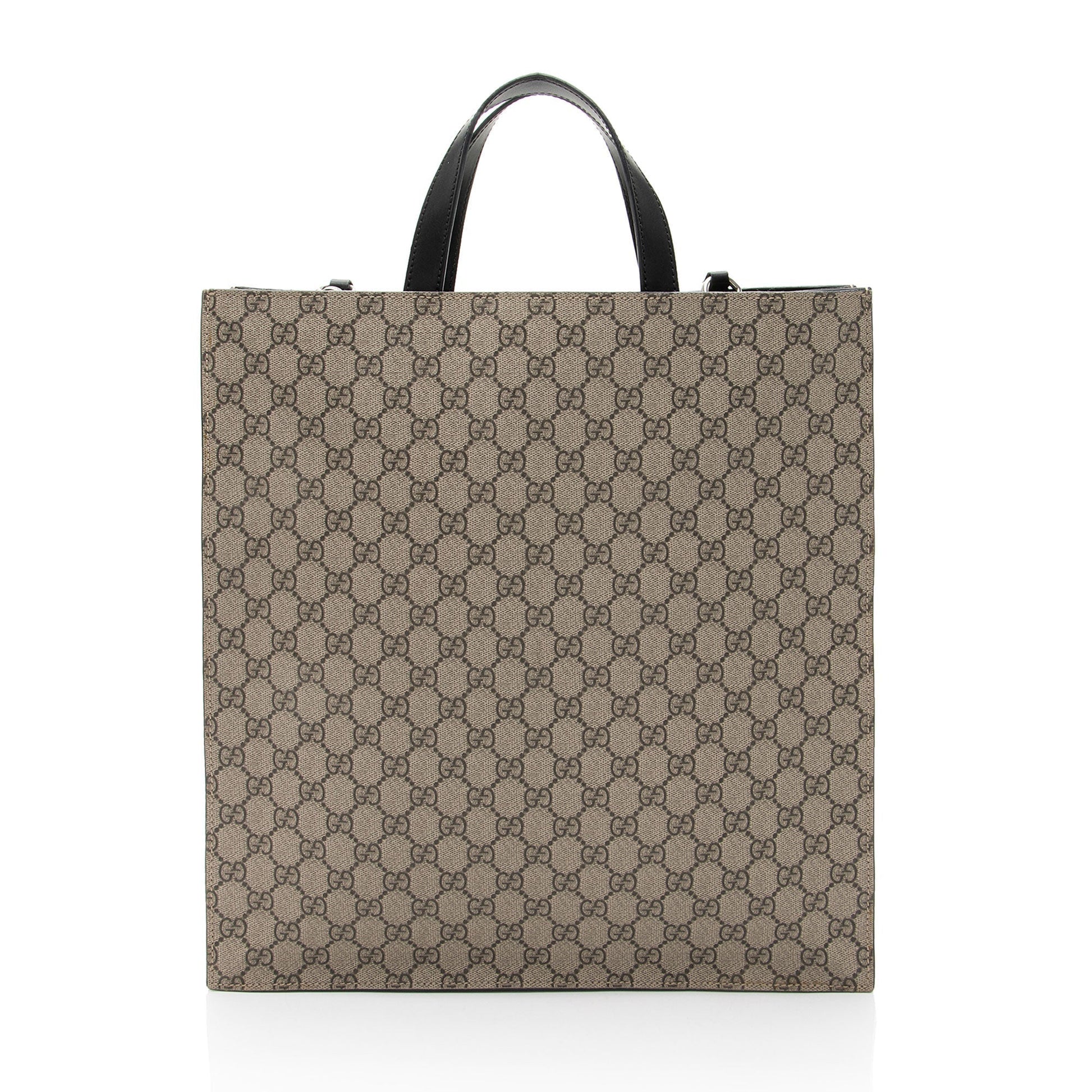Gucci GG Supreme Soft N S Leather Canvas Nylon Black Tote Bag
