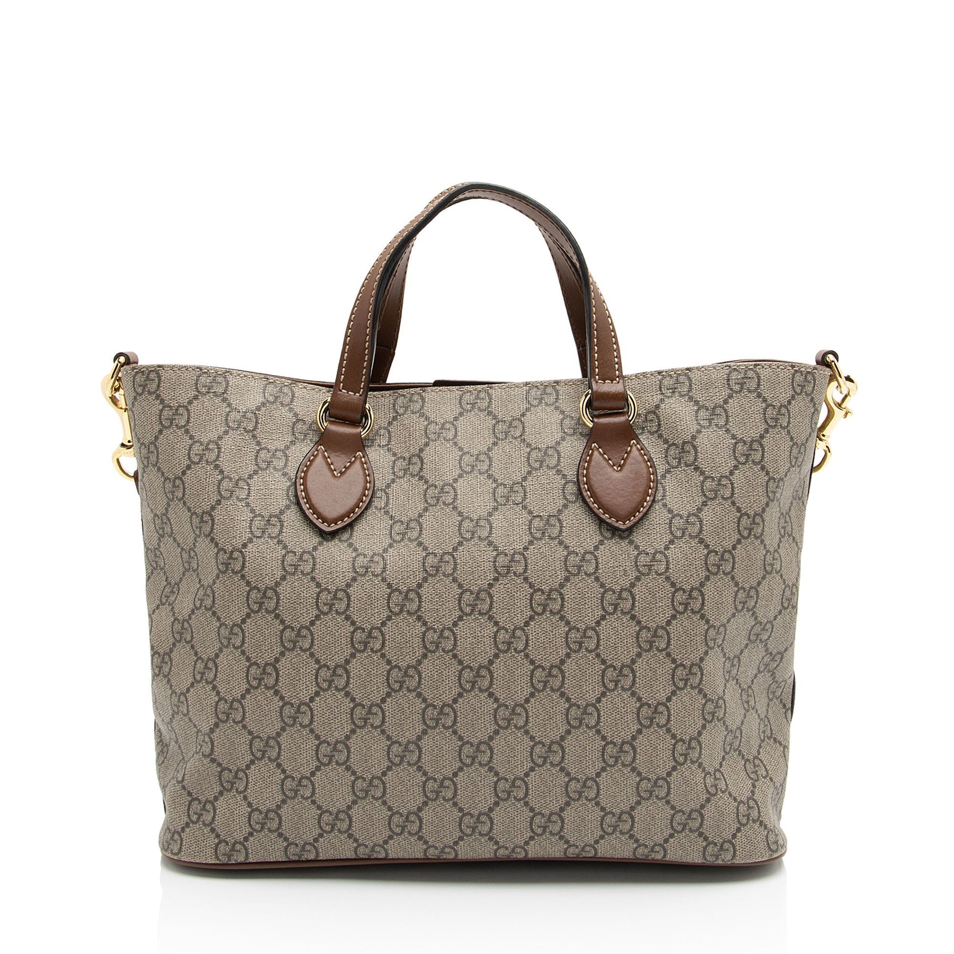 Gucci GG Supreme Soft SHF-TBLywo Leather Canvas Brown Beige Tote Bag