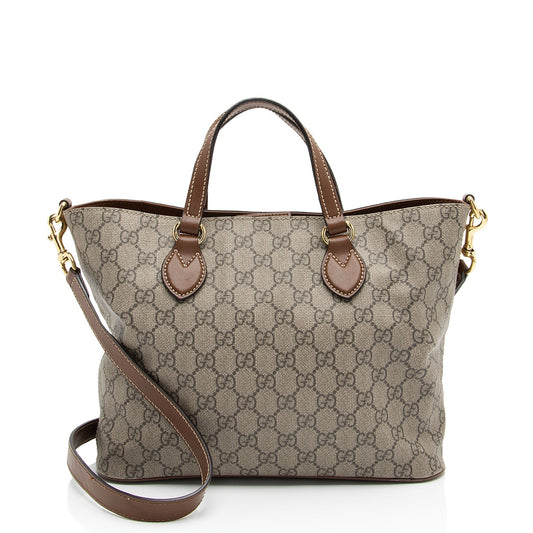 Gucci GG Supreme Soft SHF-TBLywo Leather Canvas Brown Beige Tote Bag
