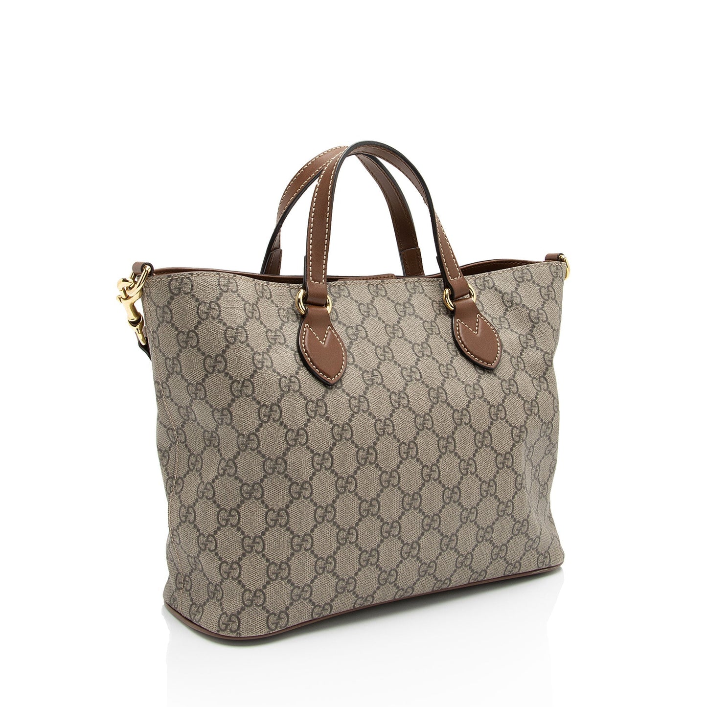 Gucci GG Supreme Soft SHF-TBLywo Leather Canvas Brown Beige Tote Bag