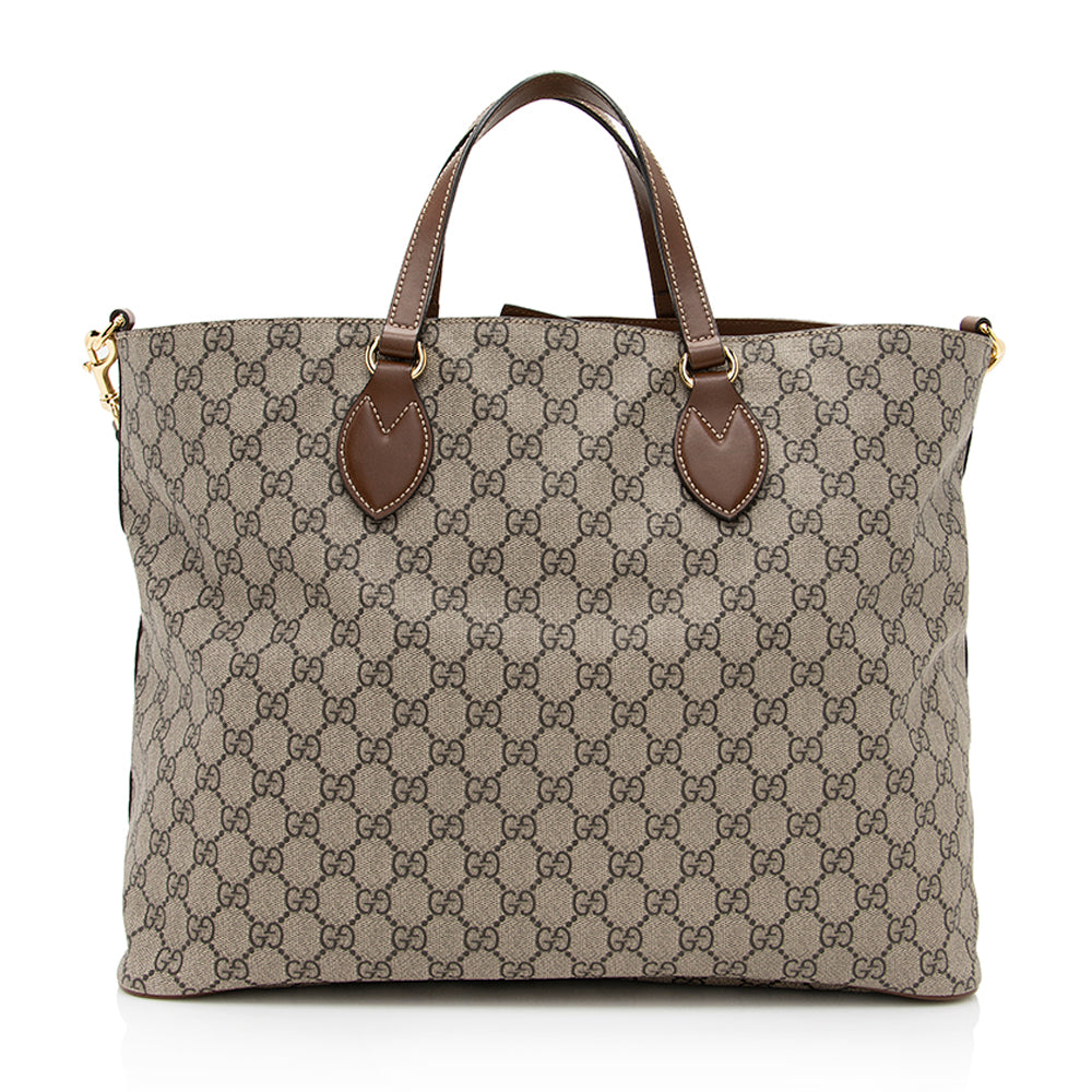 Gucci GG Supreme Soft SHF Leather Canvas Brown Beige Tote Bag