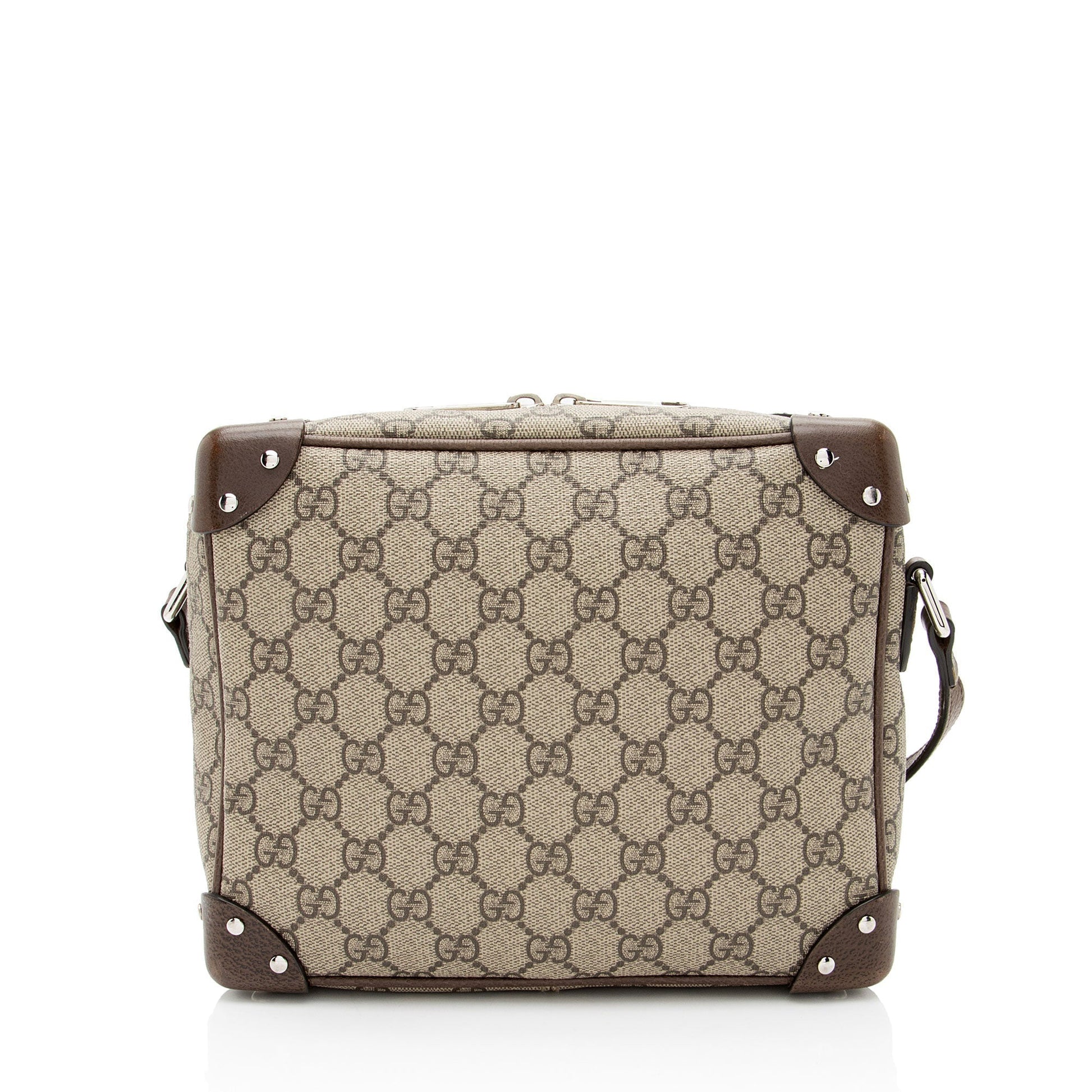 Gucci GG Supreme Soft Trunk Leather Canvas Brown Beige Crossbody Bag