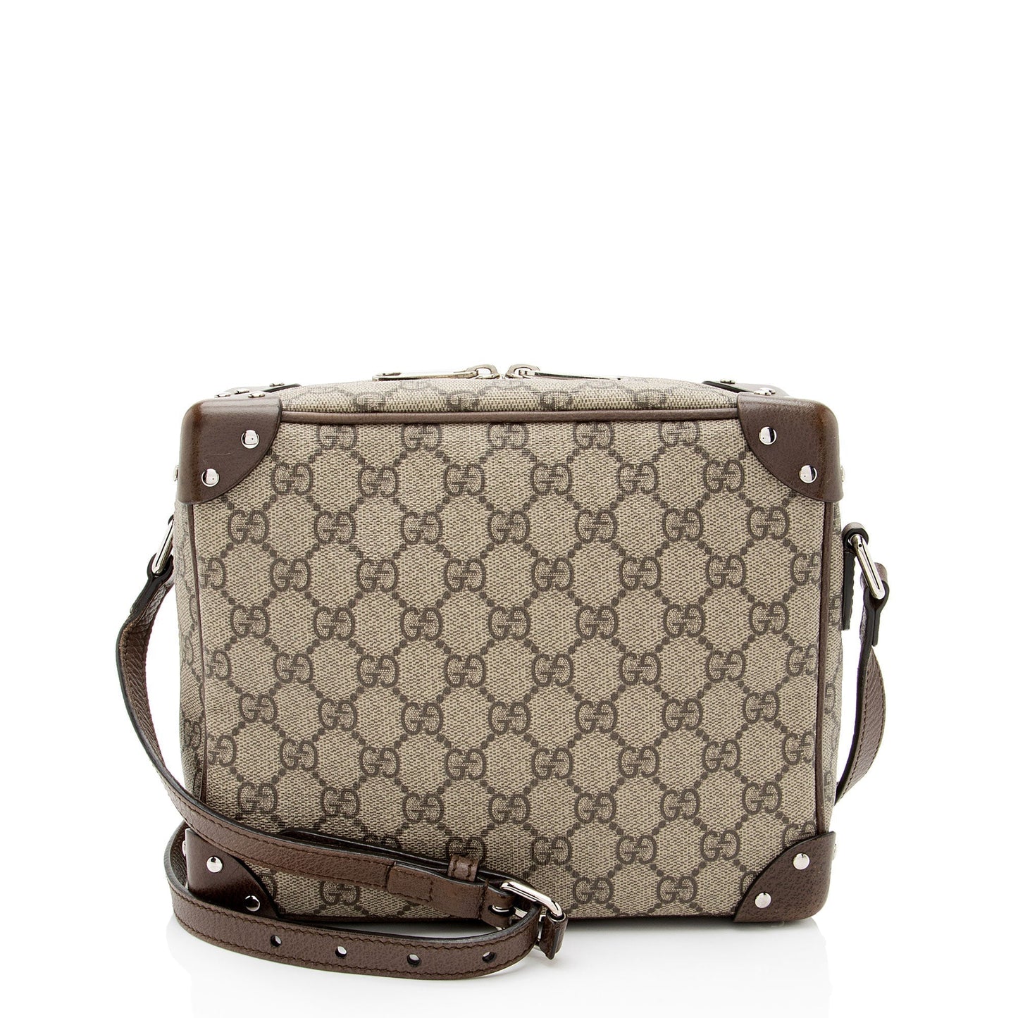 Gucci GG Supreme Soft Trunk Leather Canvas Brown Beige Crossbody Bag