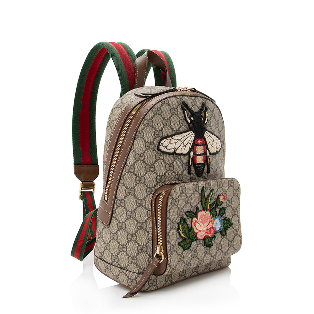 Gucci GG Supreme Souvenir Garden Bee Leather Canvas Nylon Beige Shoulder Bag