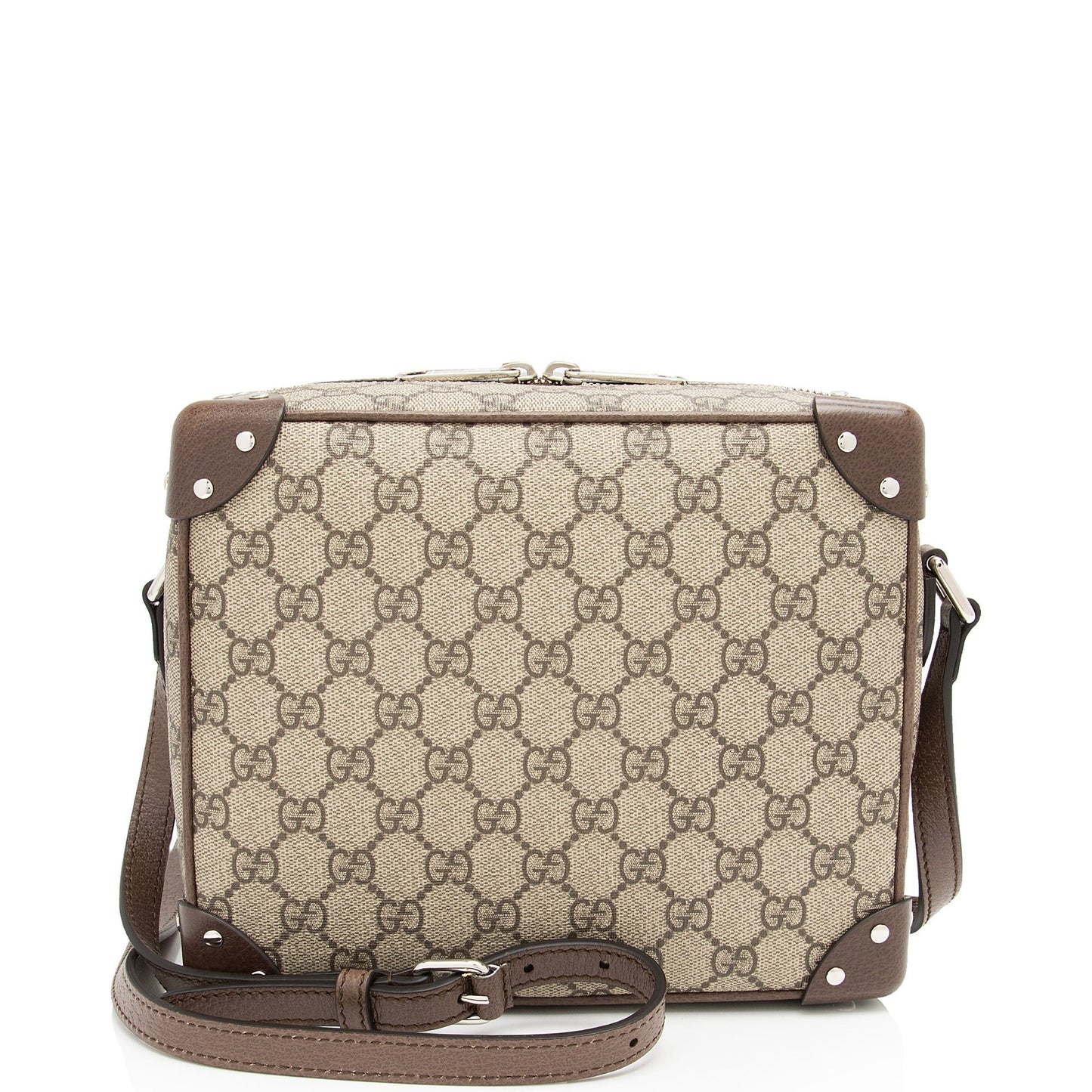 Gucci GG Supreme Square SHF-FRVhxl Leather Canvas Brown Beige Crossbody Bag