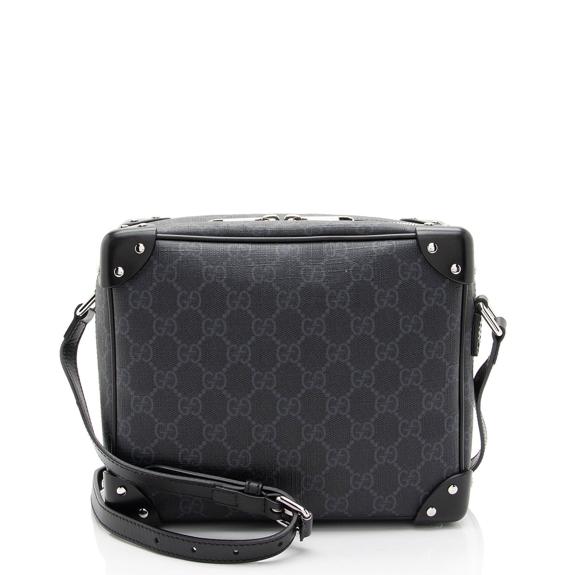 Gucci GG Supreme Square SHF-ITmRpz Leather Canvas Black Grey Crossbody Bag