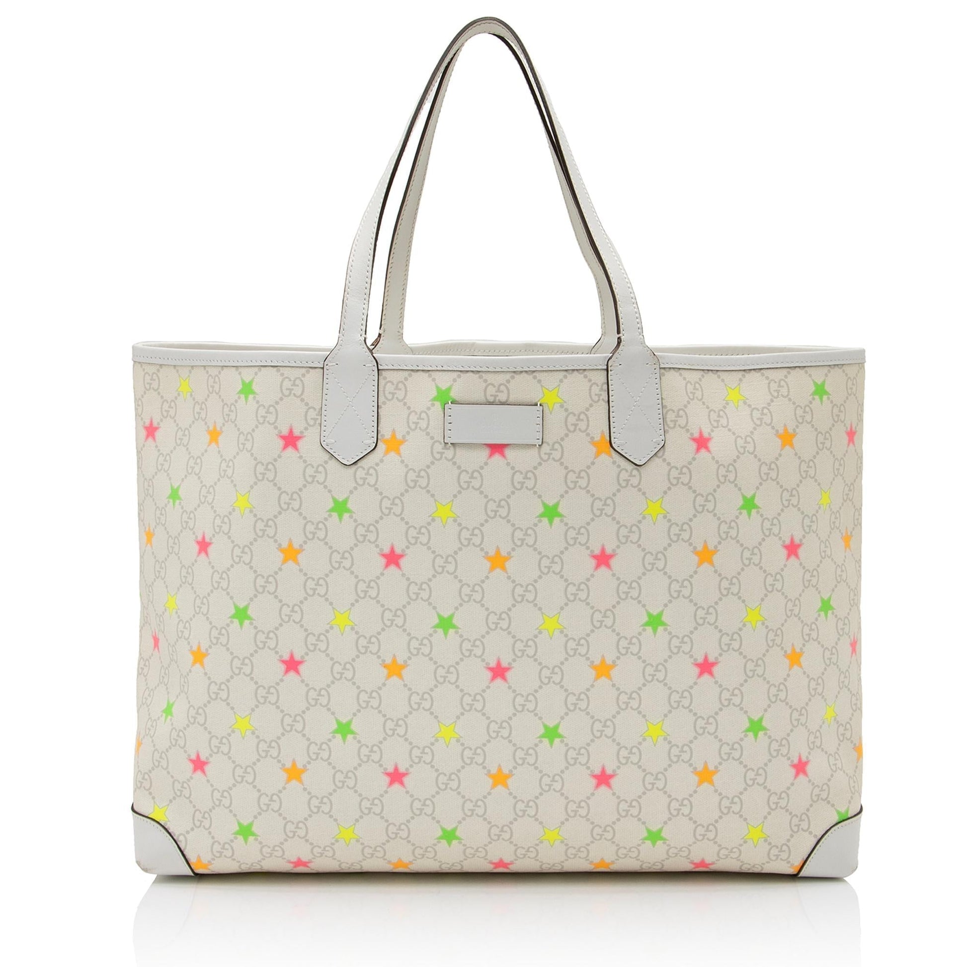 Gucci GG Supreme Stars SHF Leather Canvas White Large Tote Bag