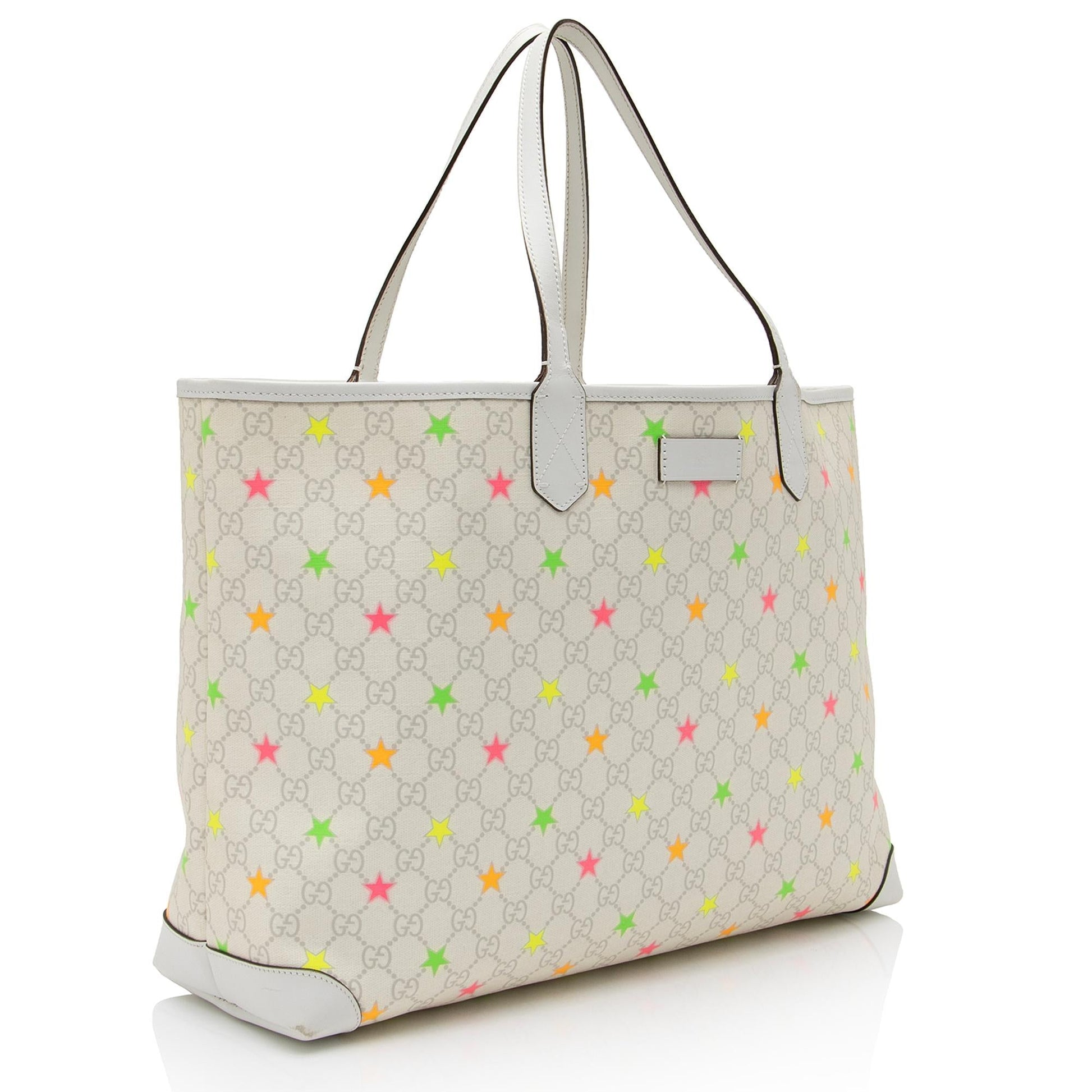 Gucci GG Supreme Stars SHF Leather Canvas White Large Tote Bag