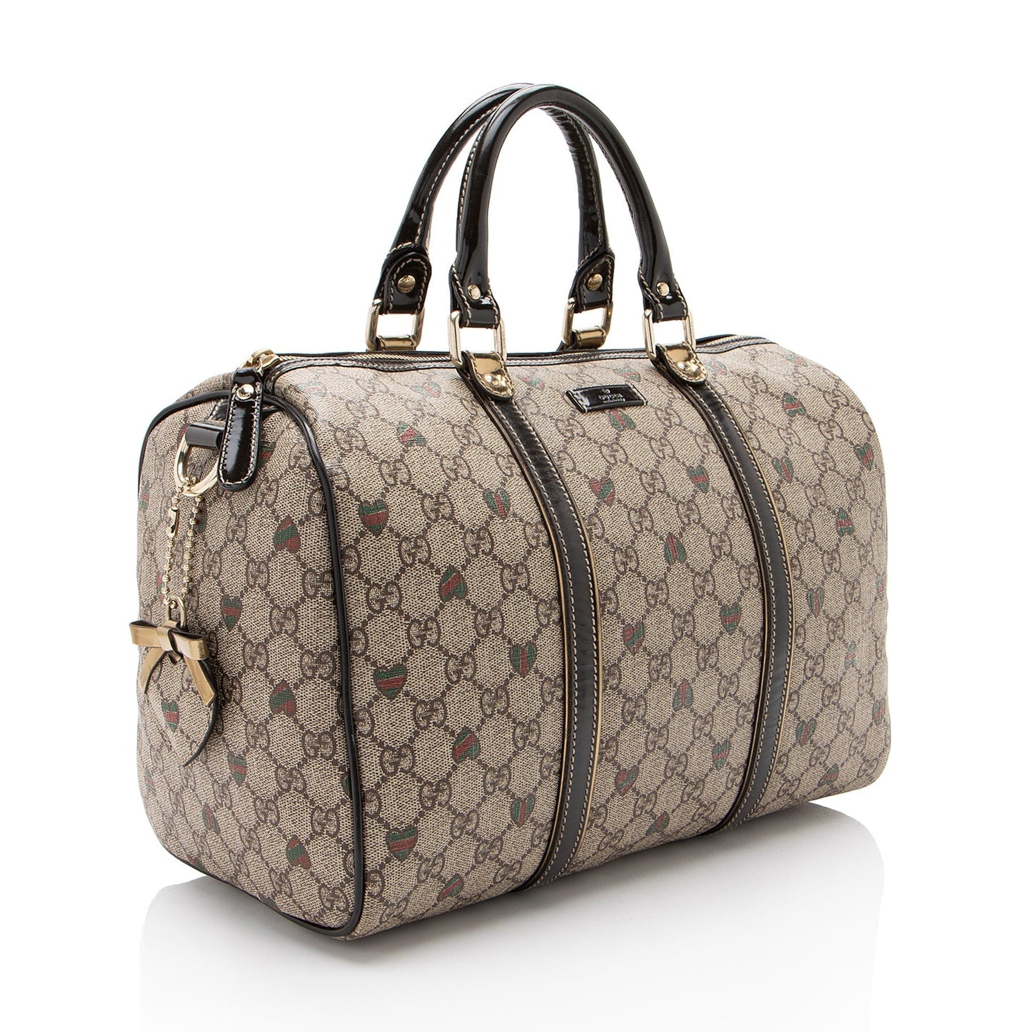 Gucci GG Supreme Tattoo Hearts Joy Leather Canvas Patent Brown Satchel Bag Shf Ahkv76
