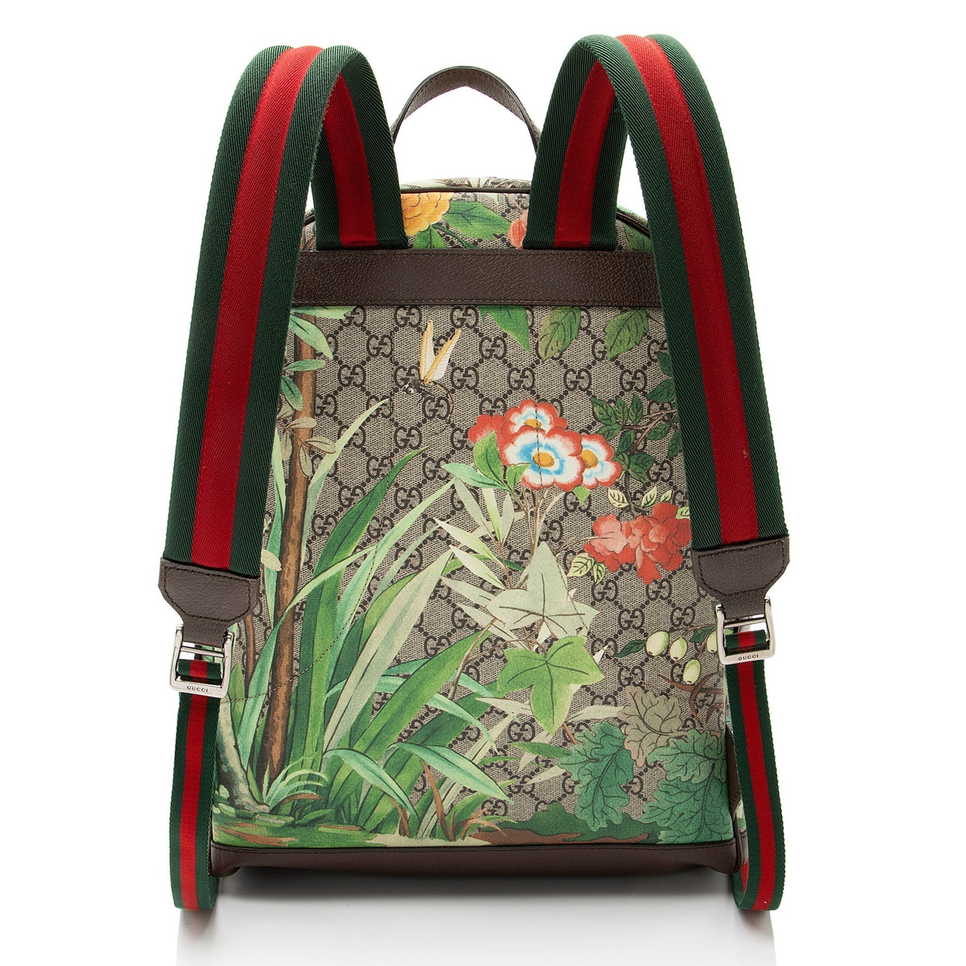 Gucci GG Supreme Tian Day Backpack Leather Canvas Nylon Beige Shoulder Bag
