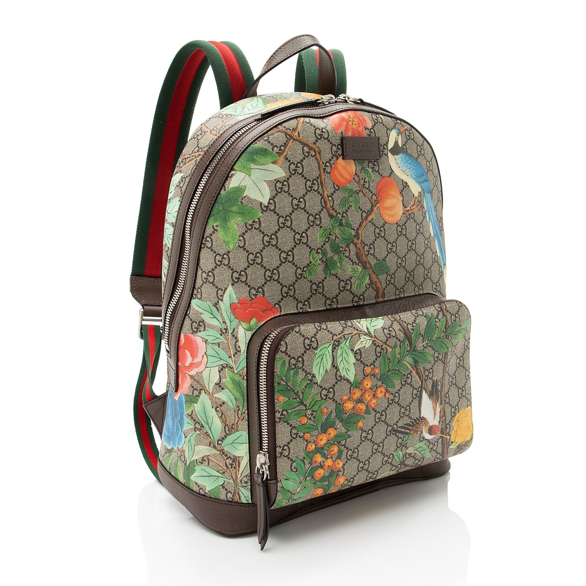 Gucci GG Supreme Tian Day Backpack Leather Canvas Nylon Beige Shoulder Bag