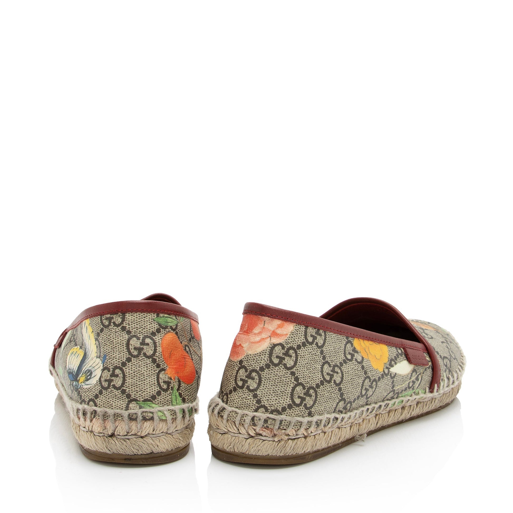 Gucci GG Supreme Tian Espadrilles - Leather Canvas Beige Red Shoes