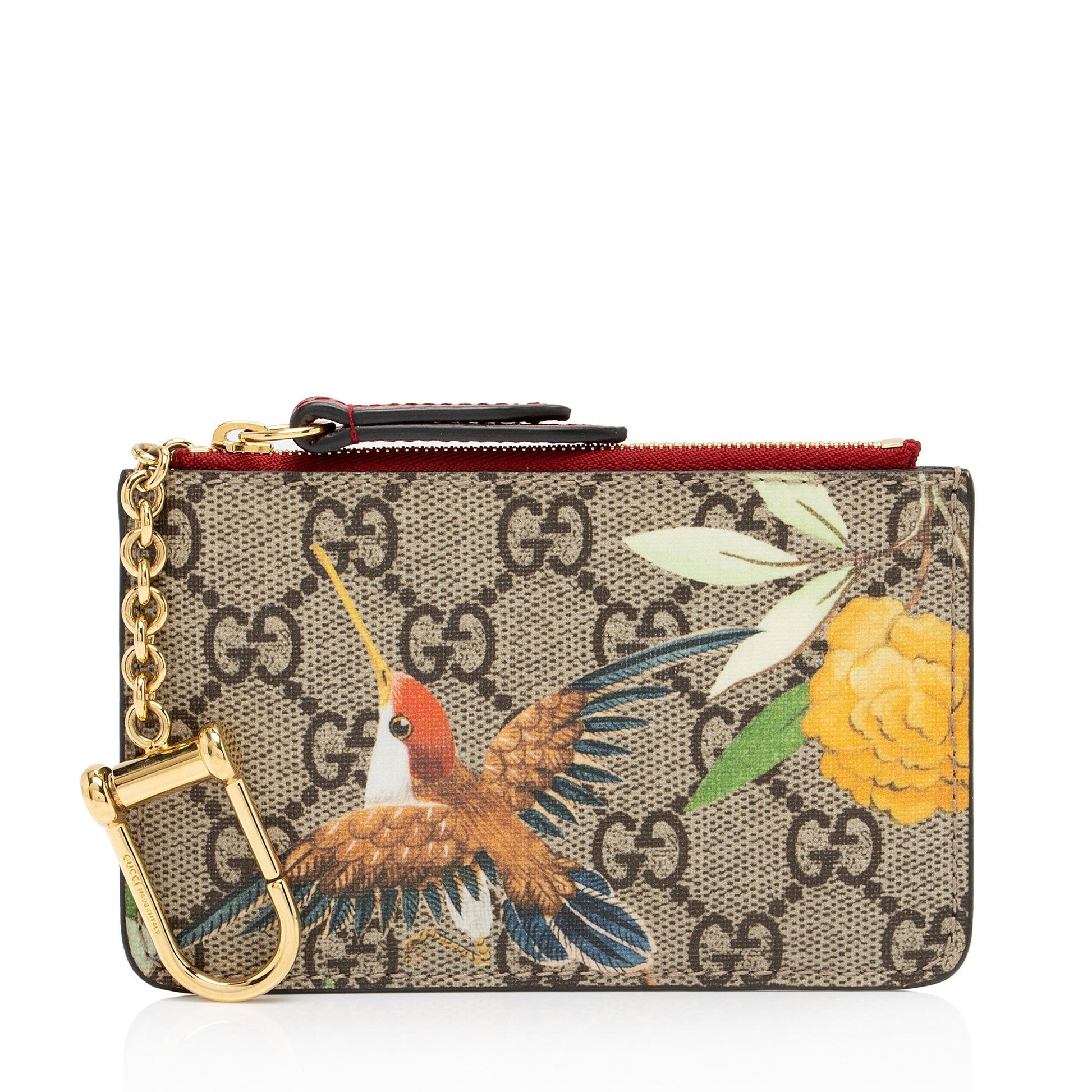 Gucci GG Supreme Tian Key Holder Leather Canvas Beige Red Accessory