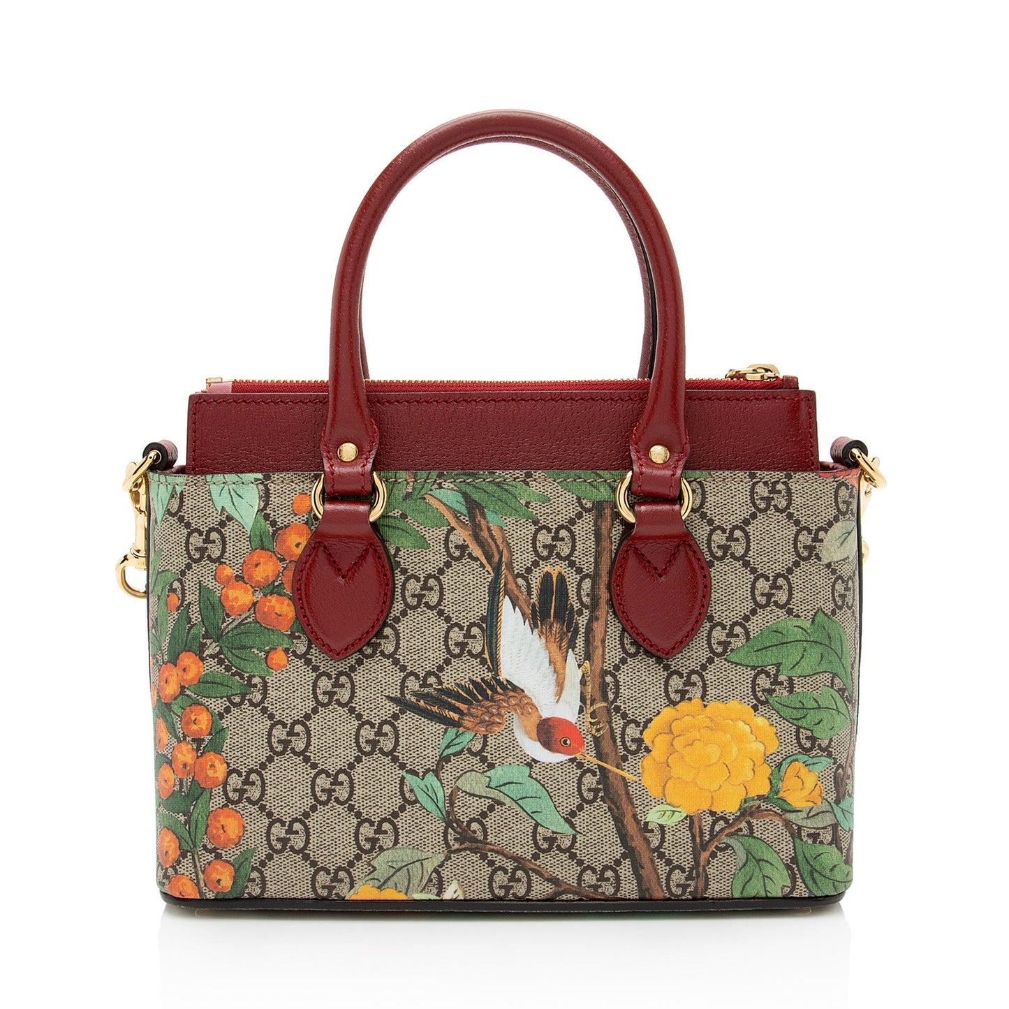 Gucci GG Supreme Tian Zip SHF-Z1F Leather Canvas Beige Red Tote Bag