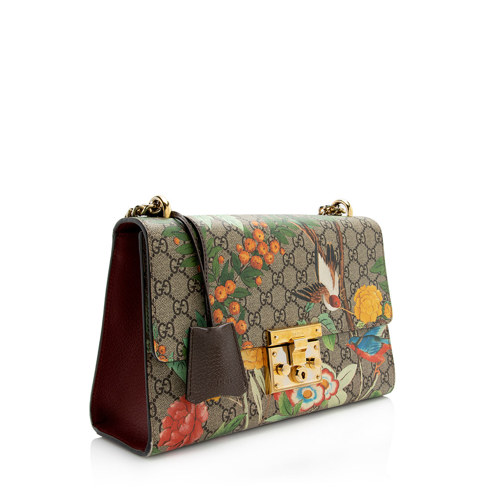 Gucci GG Supreme Tian Padlock SHF Leather Canvas Beige Shoulder Bag