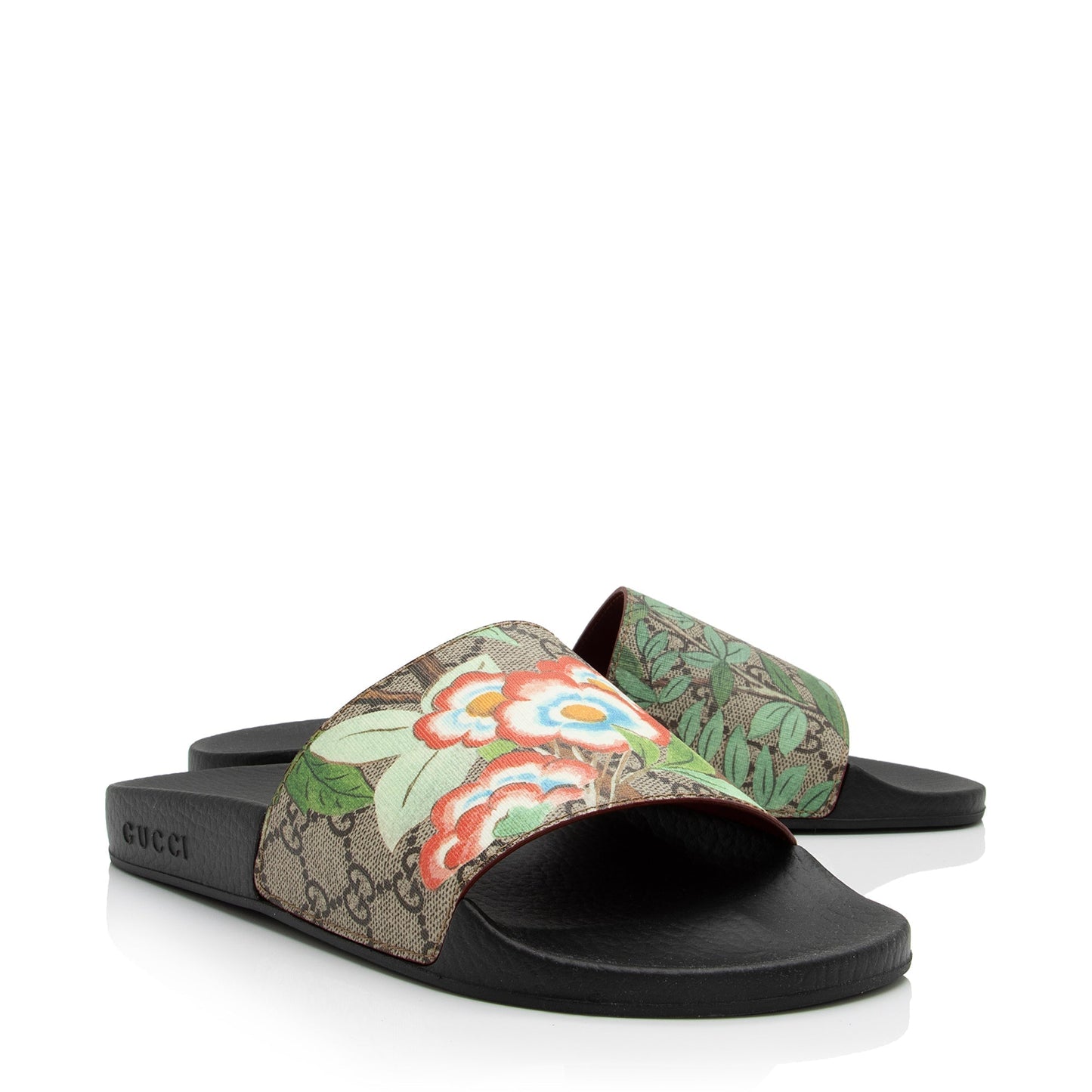 Gucci GG Supreme Tian Slides - Canvas Black Beige Shoes