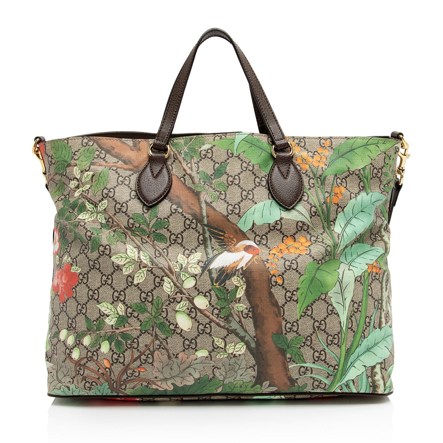 Gucci GG Supreme Tian Soft SHF-ZRvl7k Leather Canvas Brown Beige Tote Bag