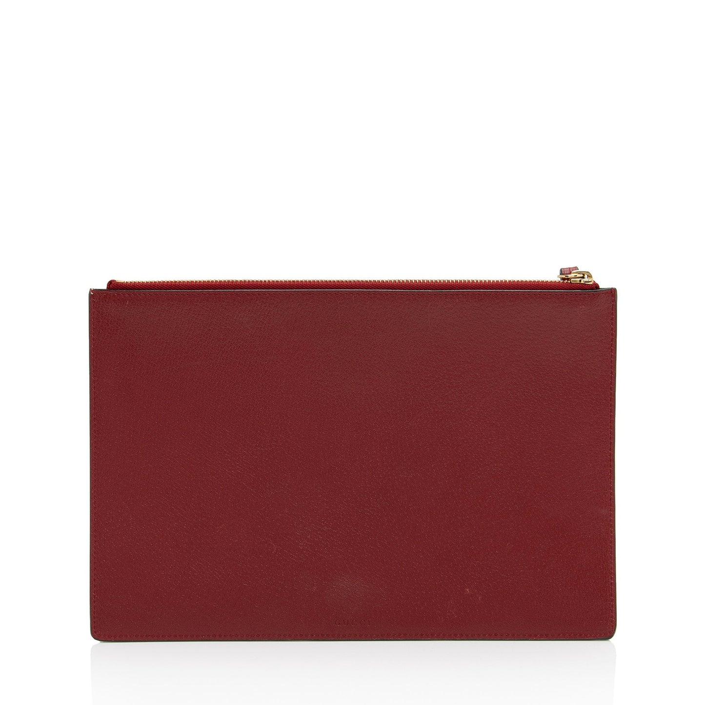 Gucci GG Supreme Tian Zip Pouch Leather Canvas Beige Red Clutch Bag