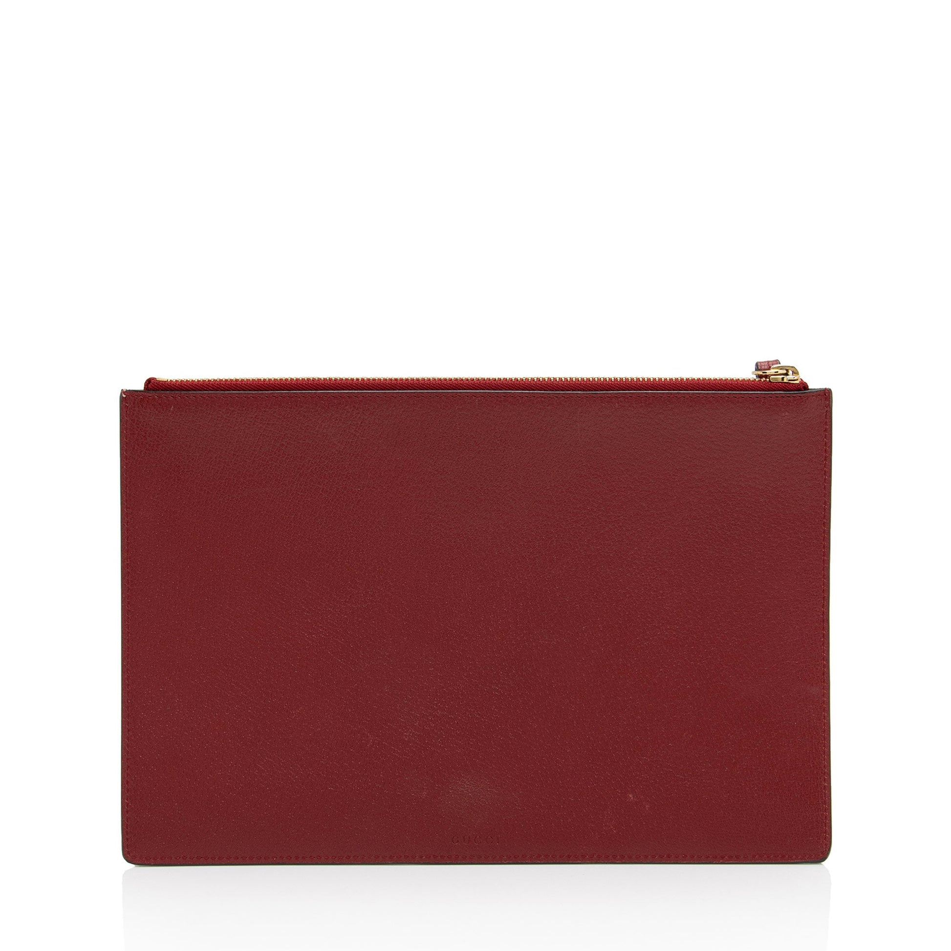 Gucci GG Supreme Tian Zip Pouch Leather Canvas Beige Red Clutch Bag