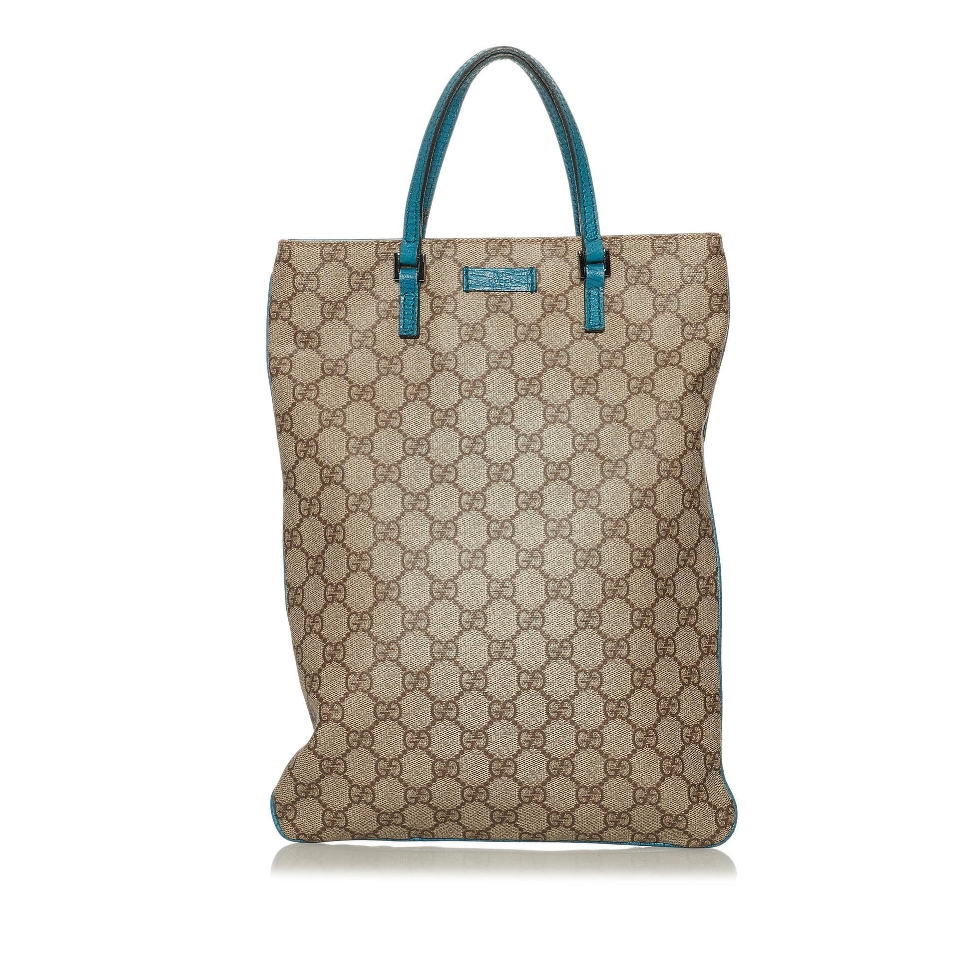 Gucci GG Supreme SHG Canvas Calf Brown Blue Tote Bag