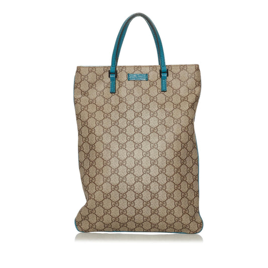 Gucci GG Supreme SHG Canvas Calf Brown Blue Tote Bag