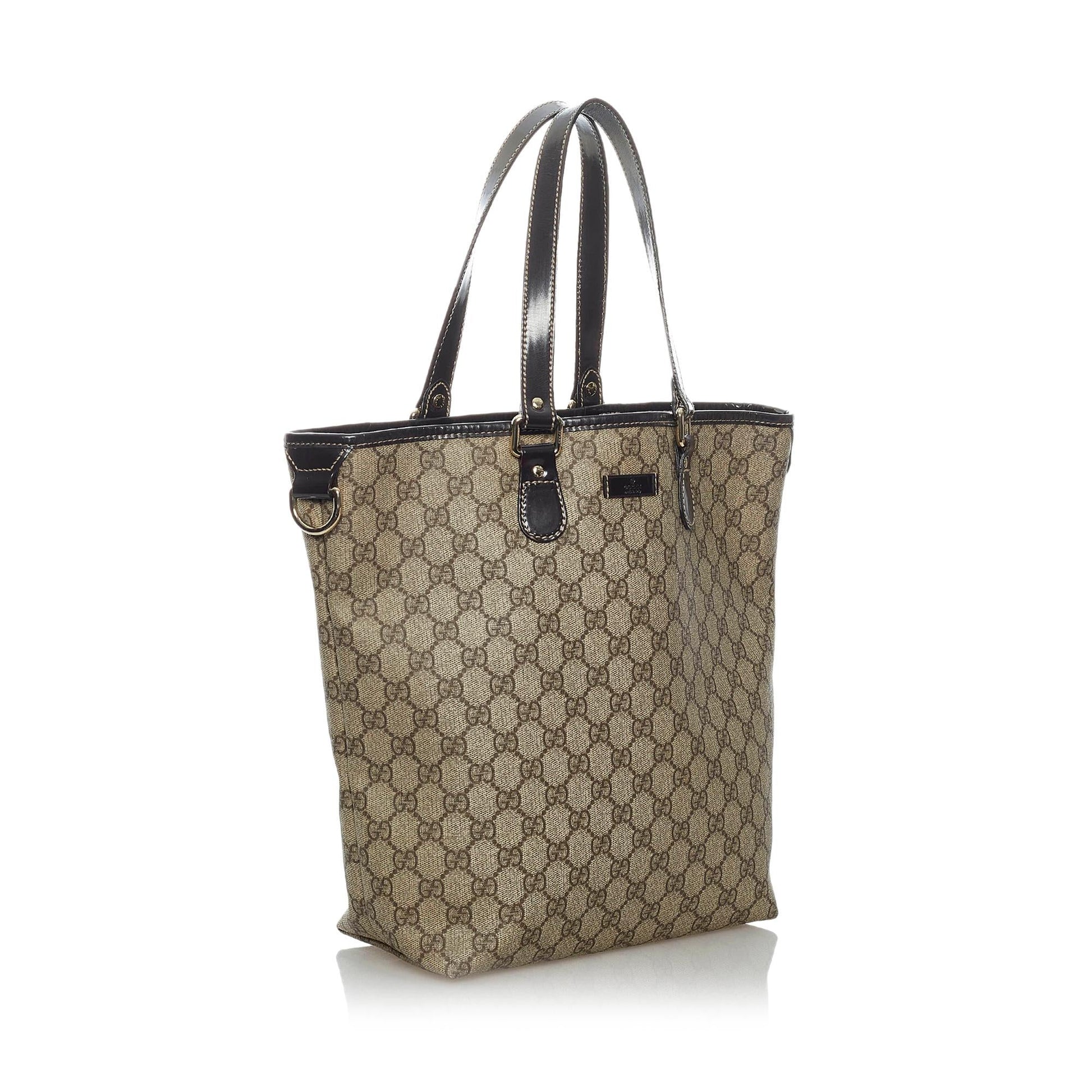 Gucci GG Supreme SHG Canvas Calf Brown Tote Bag 5