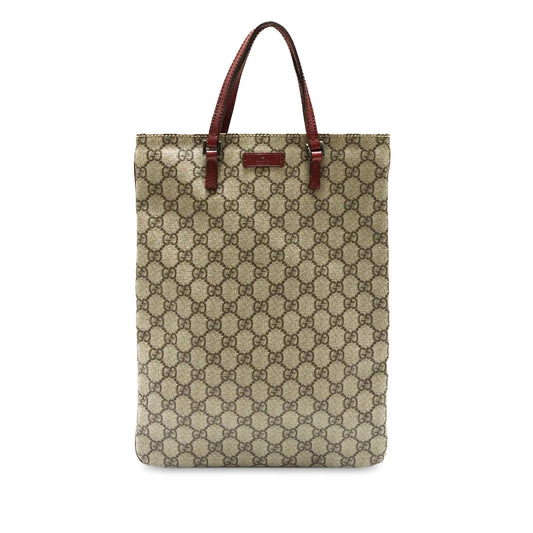 Gucci GG Supreme SHG-WOu9aR Canvas Calf Brown Red Tote Bag