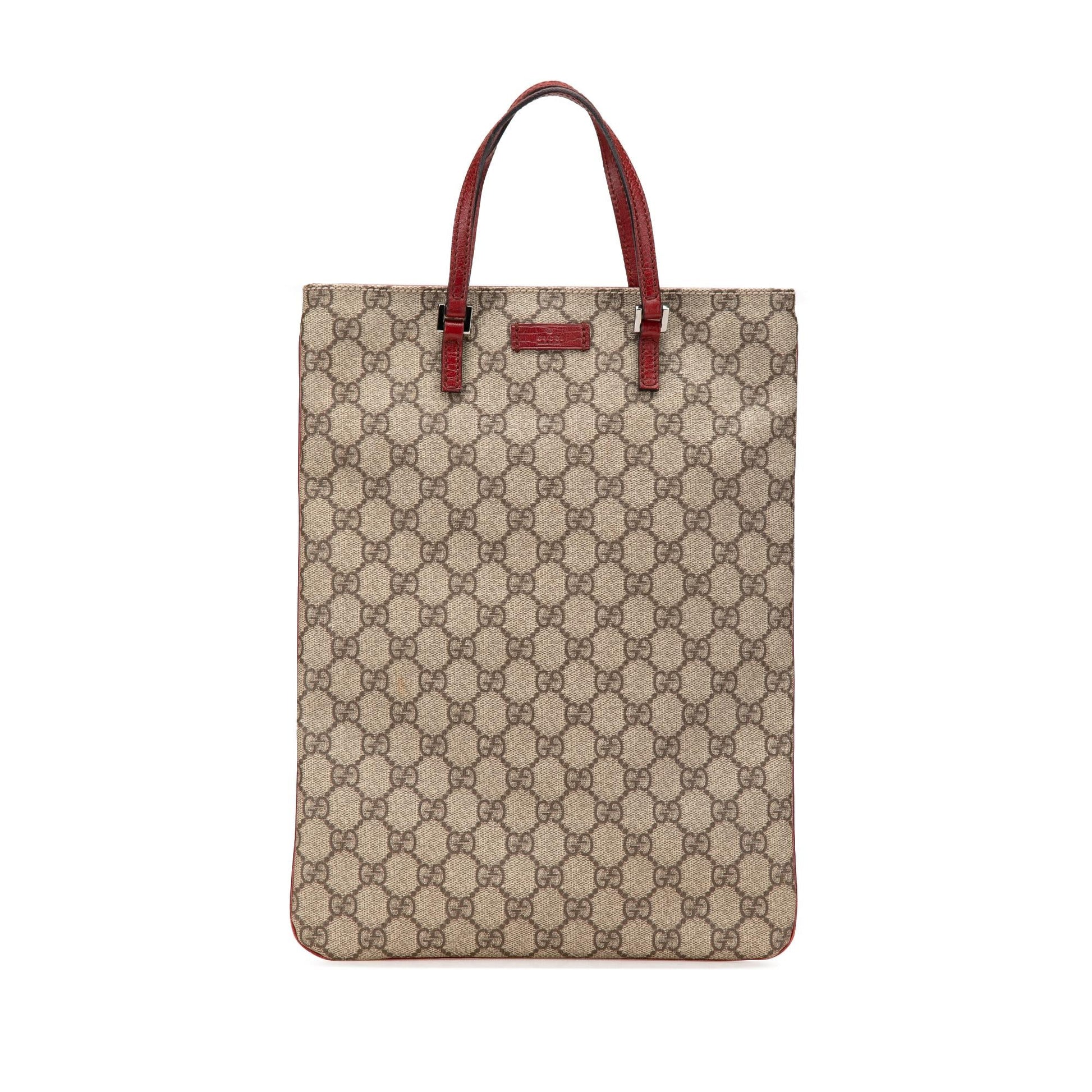 Gucci GG Supreme Canvas Calf Brown Red Tote Bag Tote 1