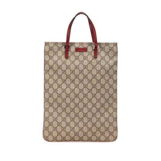 Gucci GG Supreme Canvas Calf Brown Red Tote Bag Tote 1