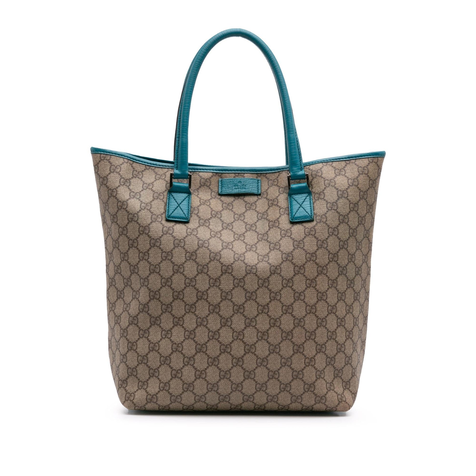 Gucci GG Supreme Canvas Calf Brown Blue Tote Bag
