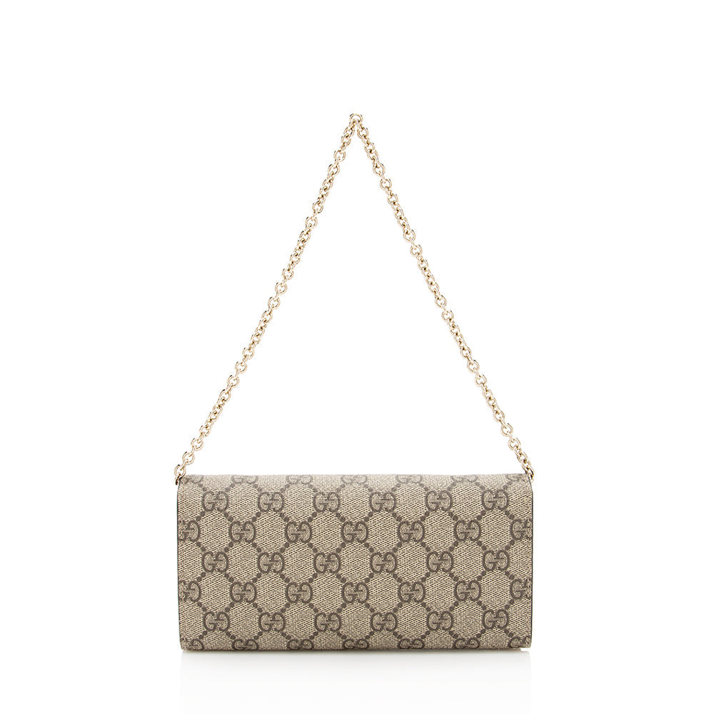 Gucci GG Supreme Wallet on SHF Canvas Brown Chain Shoulder Bag