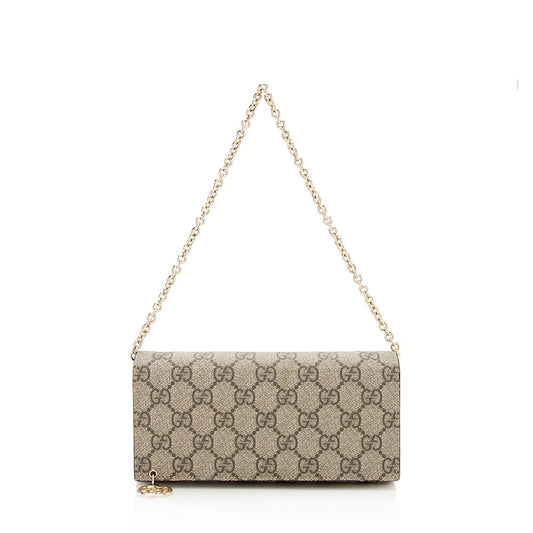 Gucci GG Supreme Wallet on SHF Canvas Brown Chain Shoulder Bag