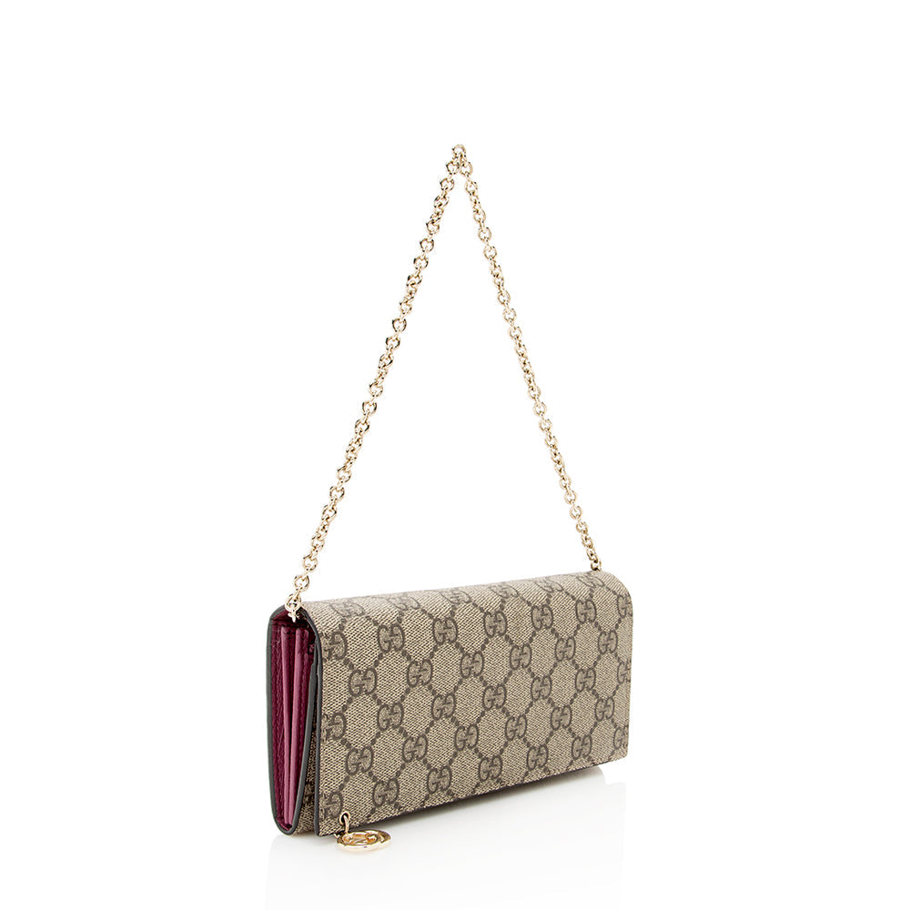 Gucci GG Supreme Wallet on SHF Canvas Brown Chain Shoulder Bag