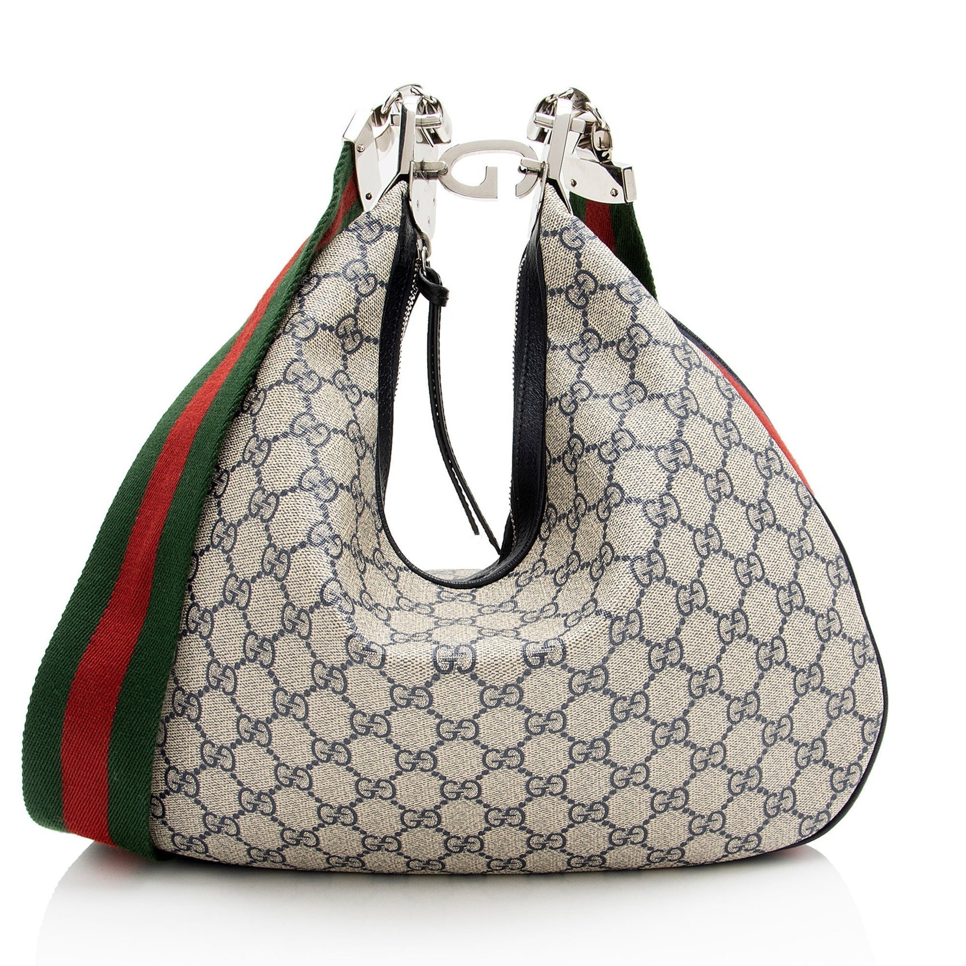 Gucci GG Supreme Web Attache Leather Canvas Nylon Beige Shoulder Bag