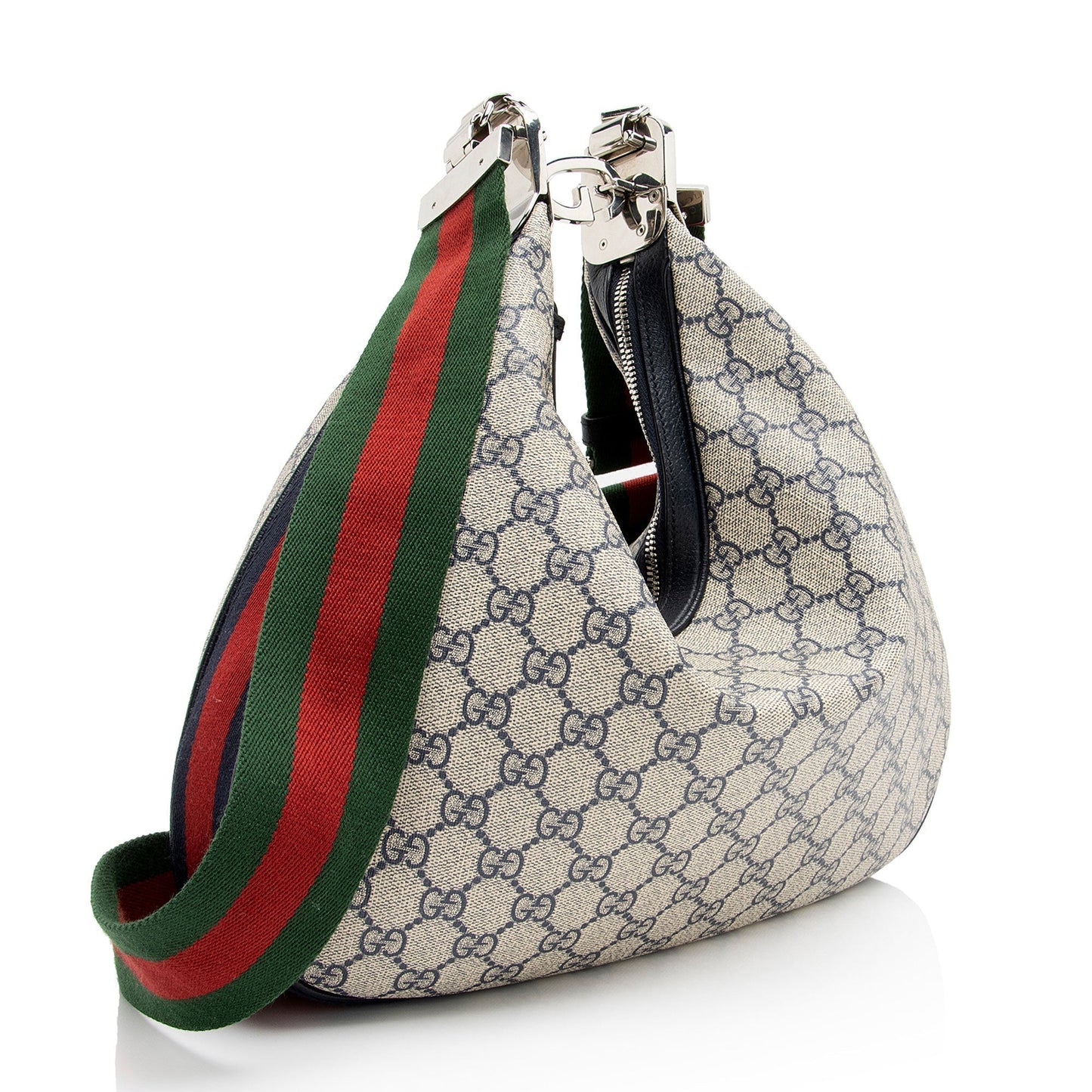 Gucci GG Supreme Web Attache Leather Canvas Nylon Beige Shoulder Bag