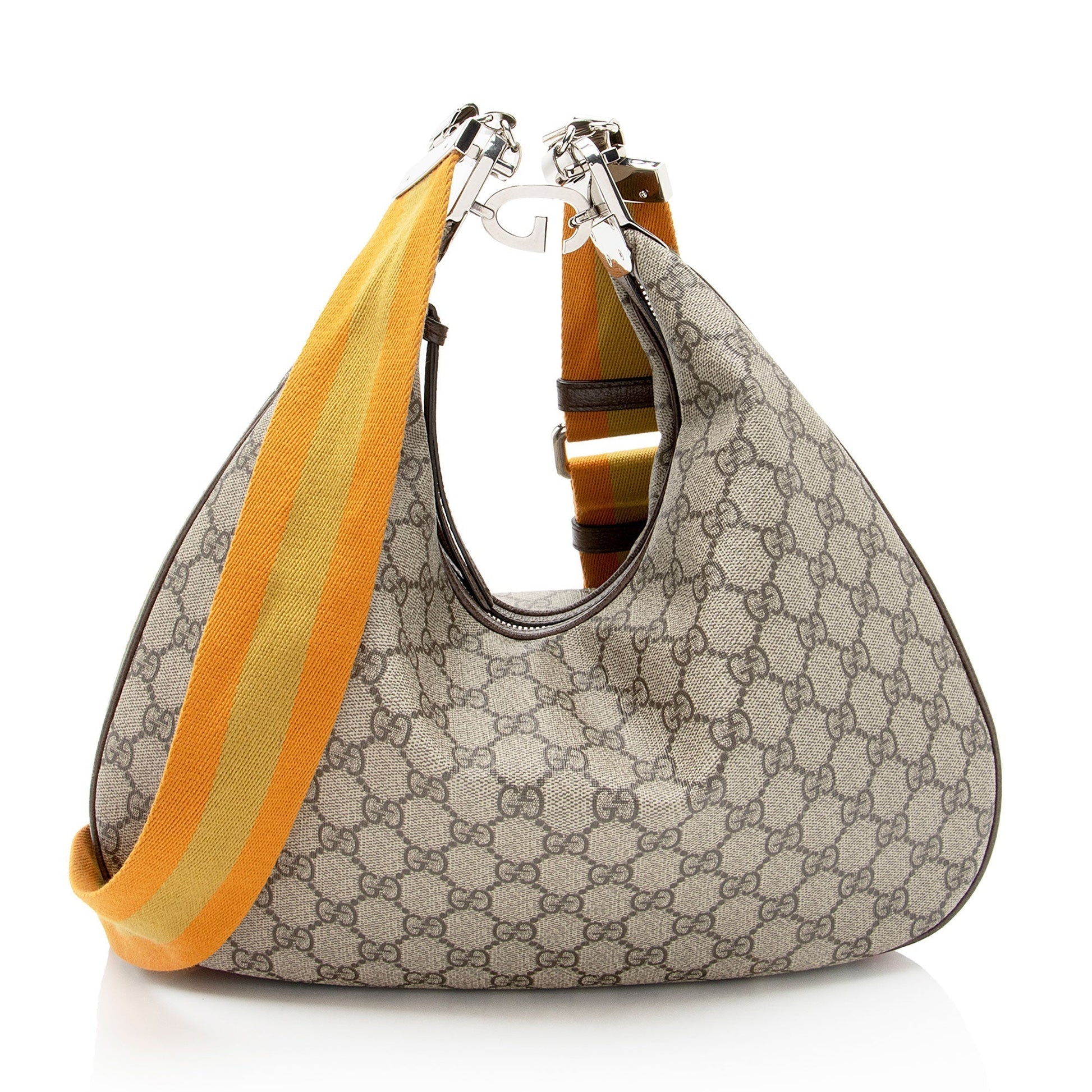 Gucci GG Supreme Web Attache Leather Canvas Nylon Brown Shoulder Bag