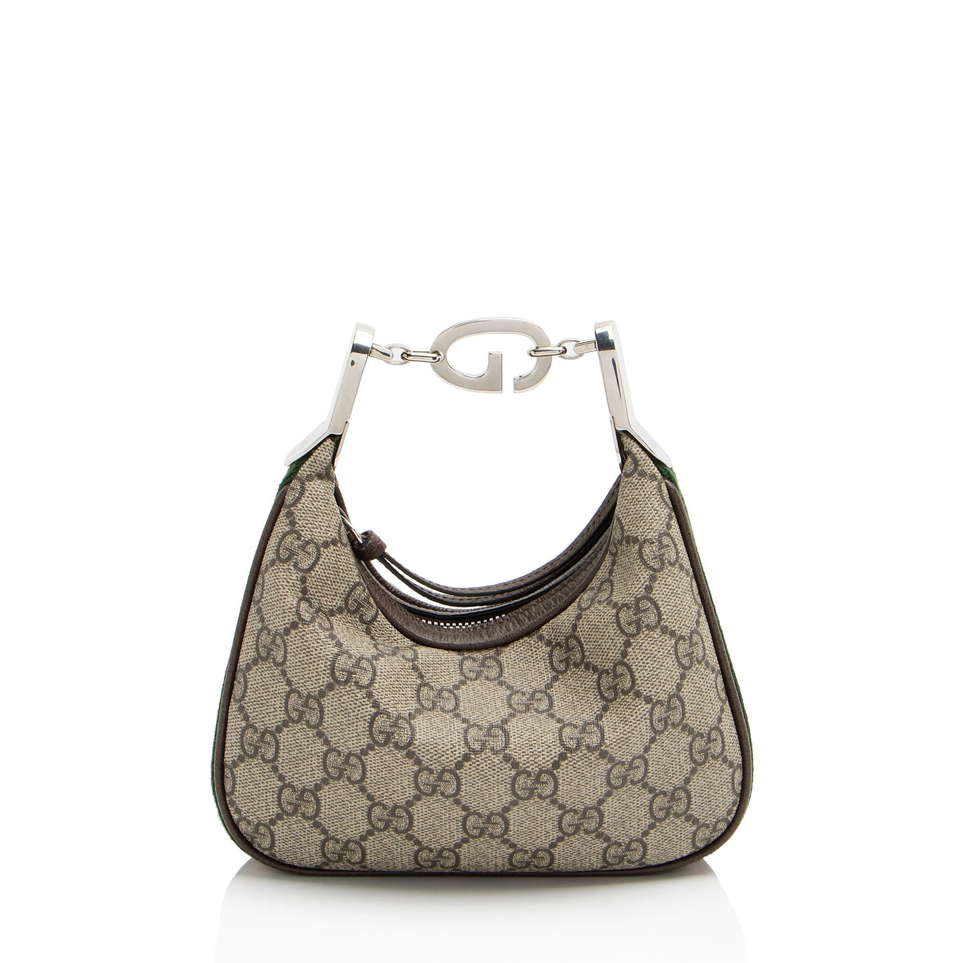 Gucci GG Supreme Web Attache Leather Canvas Nylon Brown Clutch Bag